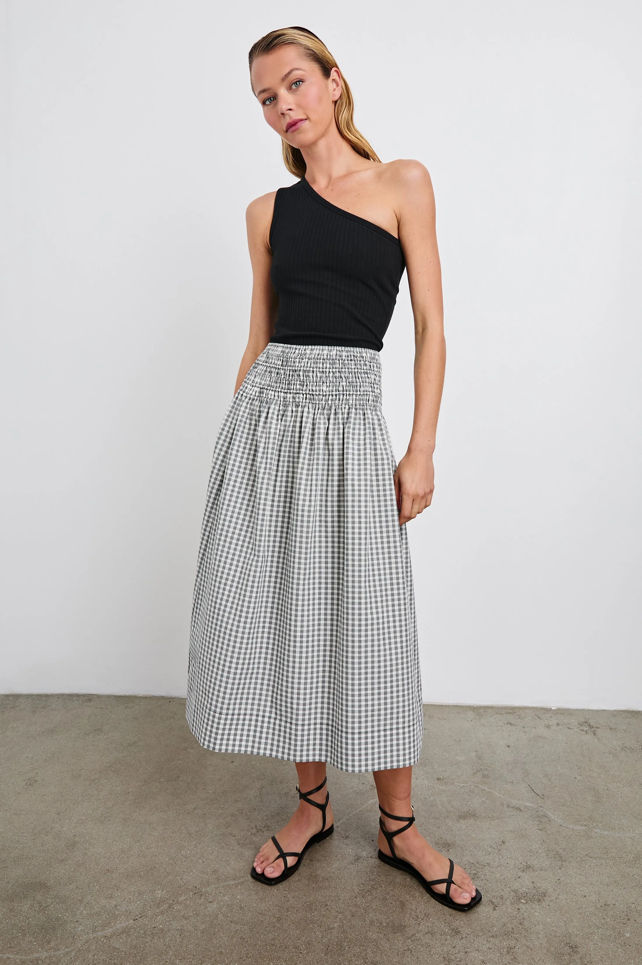ALESSA SKIRT - IVORY JET GINGHAM Rails