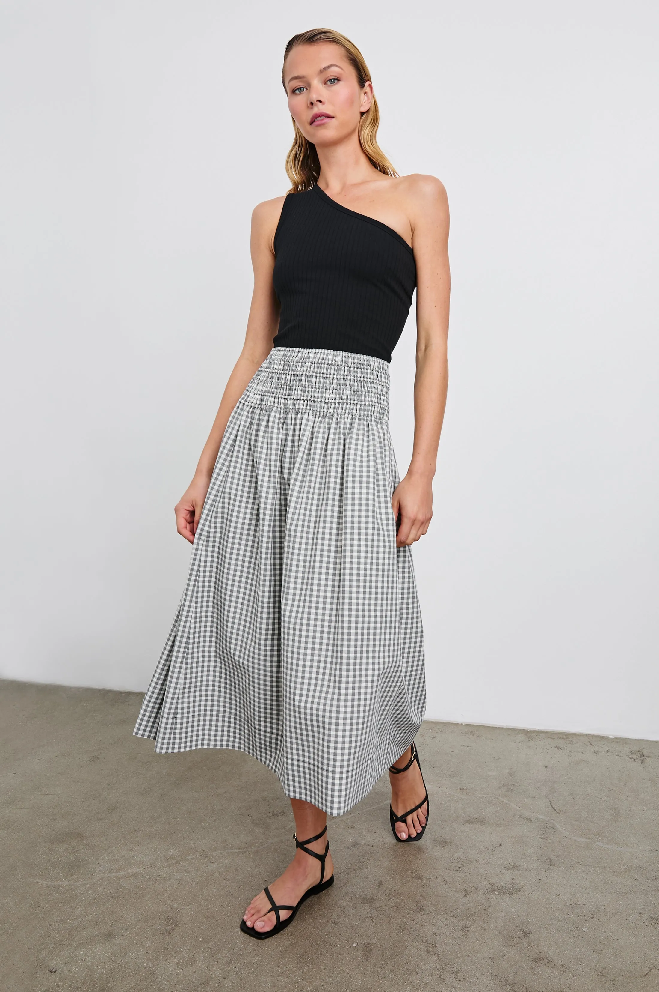 ALESSA SKIRT - IVORY JET GINGHAM Rails