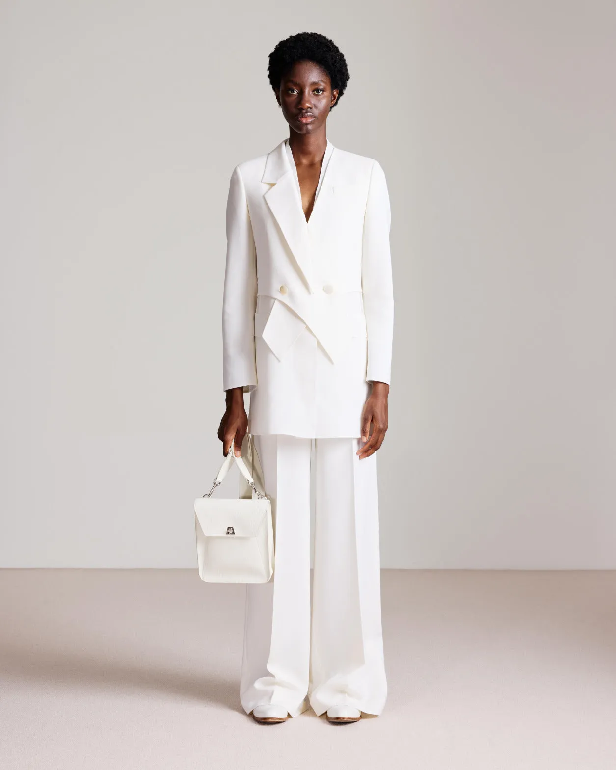 Asymmetrical Wool Double-Face Jacket Akris