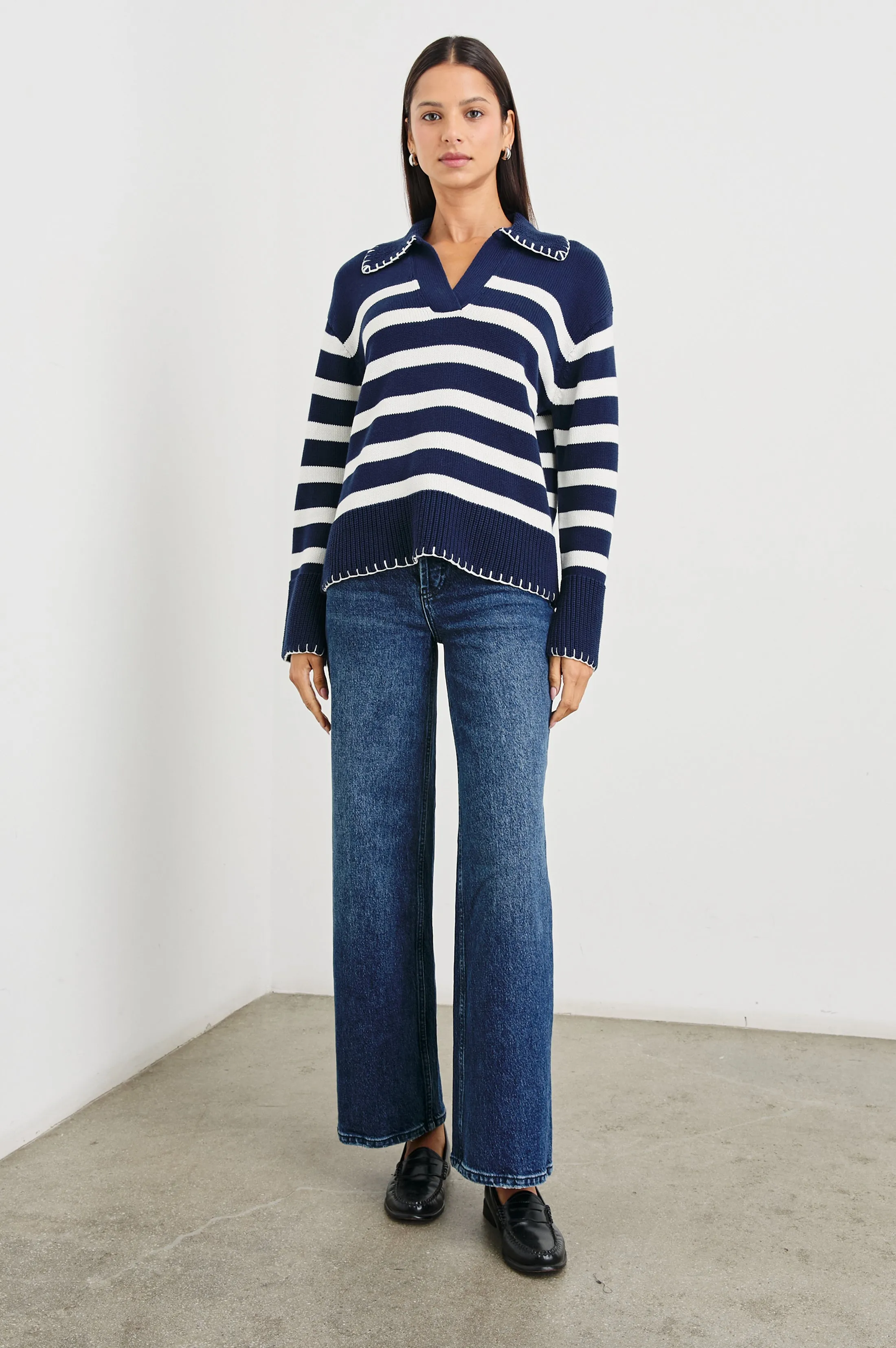 ATHENA SWEATER - NAVY IVORY STRIPE Rails