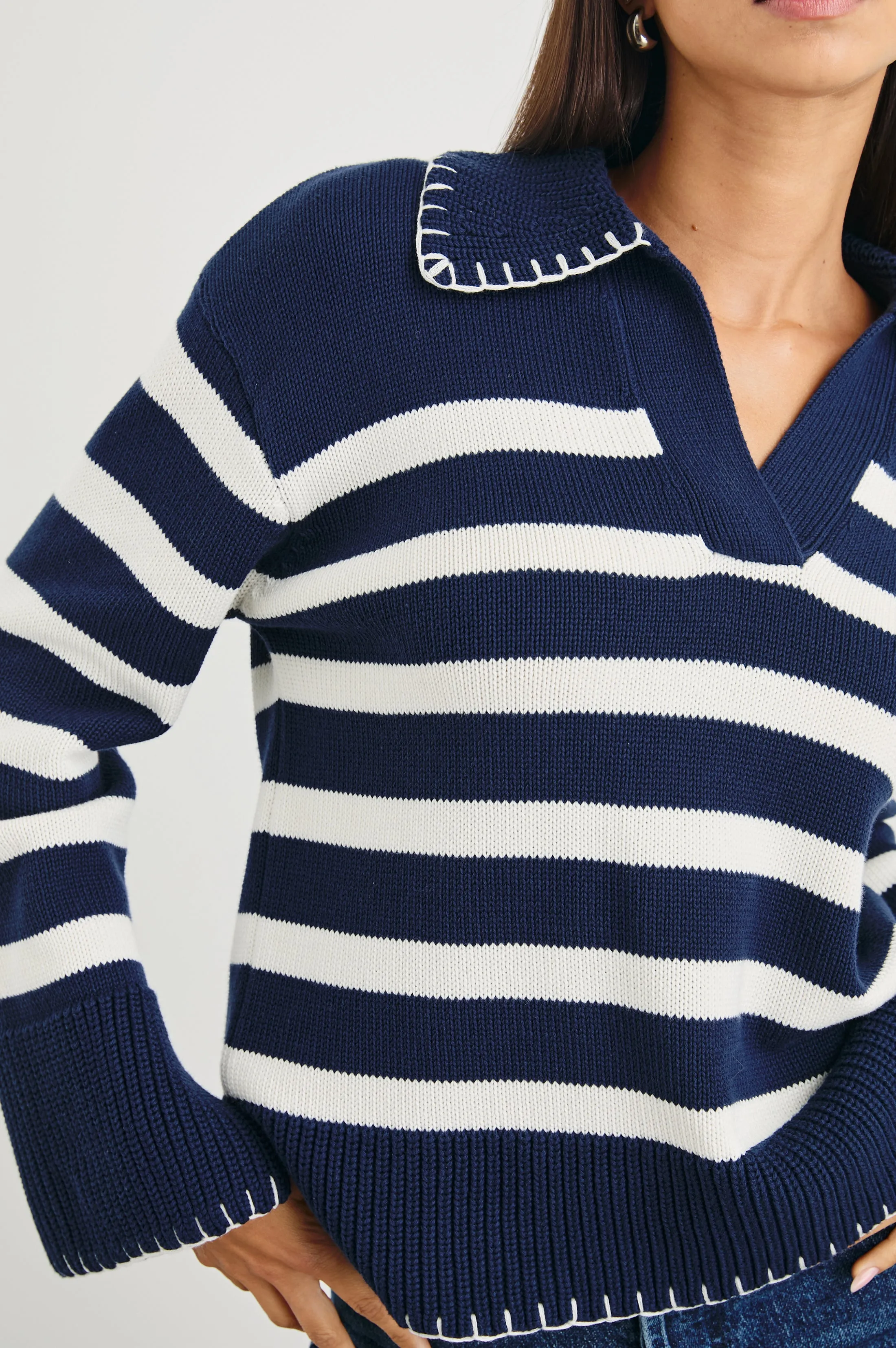ATHENA SWEATER - NAVY IVORY STRIPE Rails