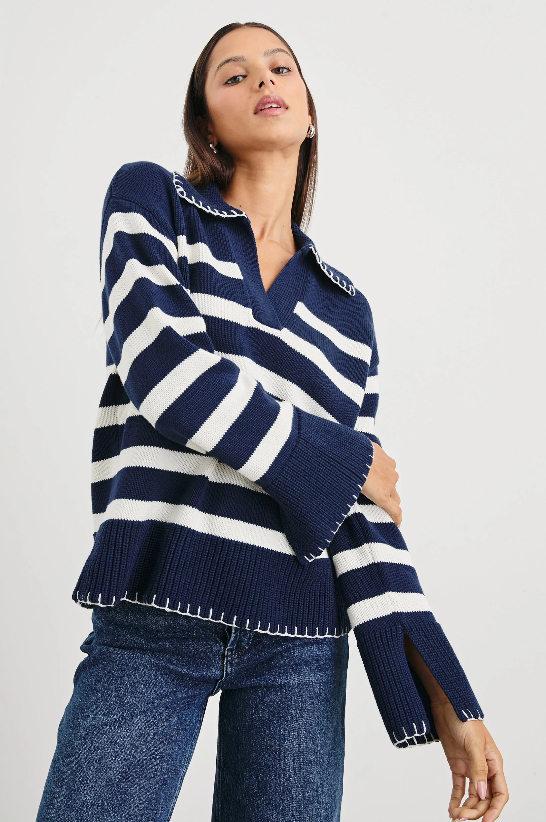ATHENA SWEATER - NAVY IVORY STRIPE Rails