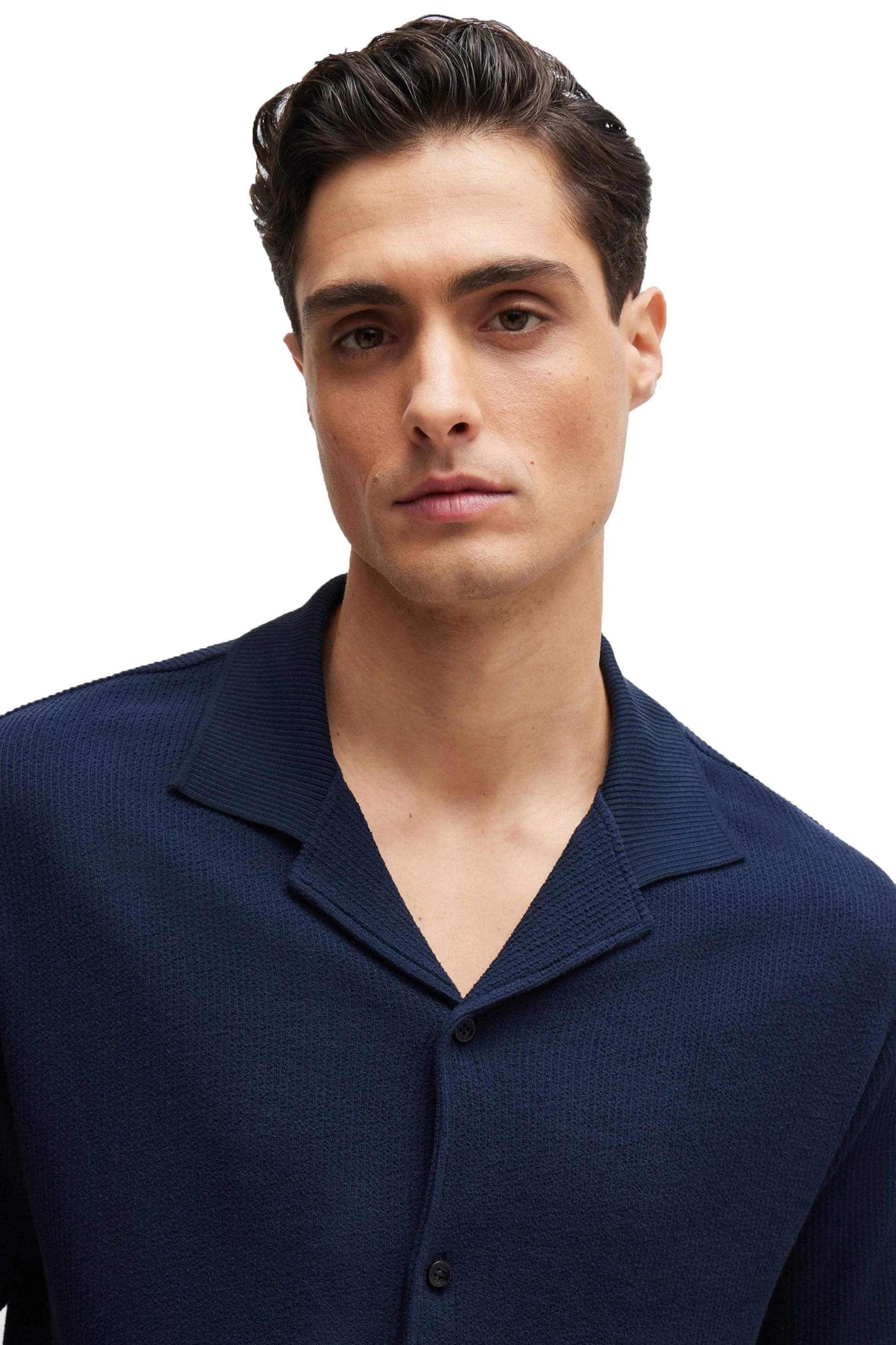 Boss Powell 129 Button Through Polo Shirt Dark Blue