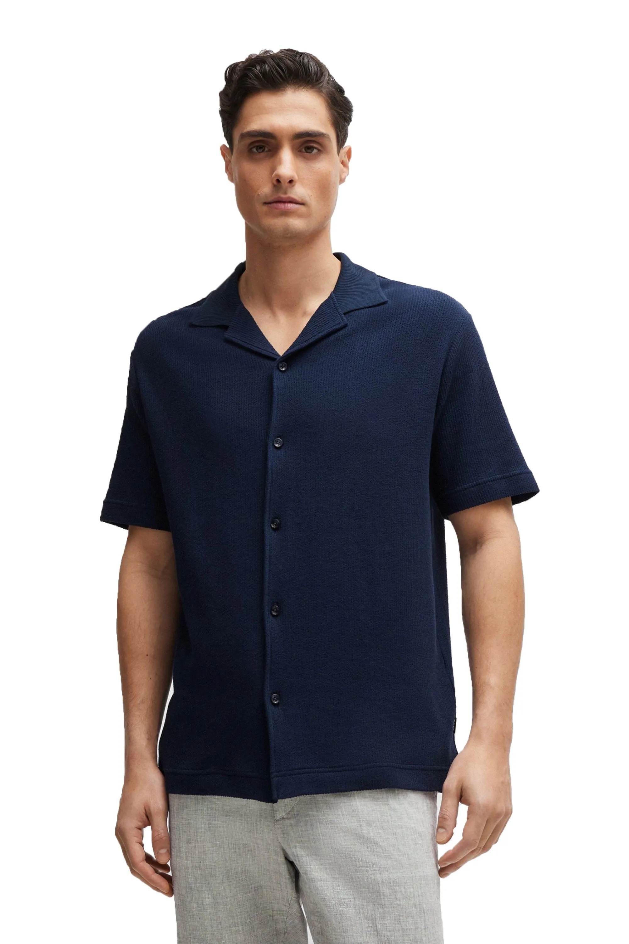 Boss Powell 129 Button Through Polo Shirt Dark Blue