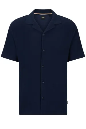 Boss Powell 129 Button Through Polo Shirt Dark Blue