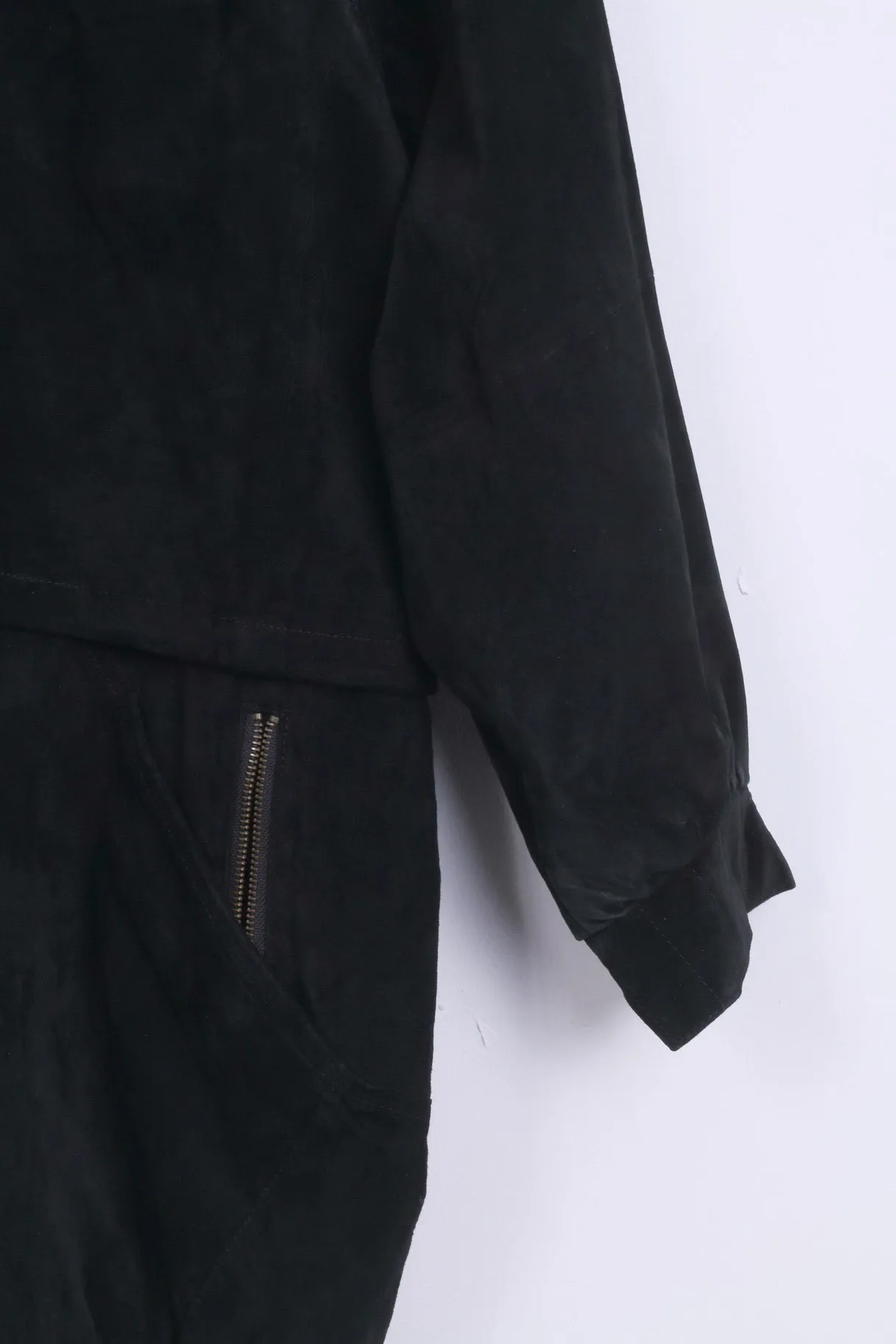 C&A Womens 38 M Jacket Vintage Black Suede Long Zippered Shoulder Pads