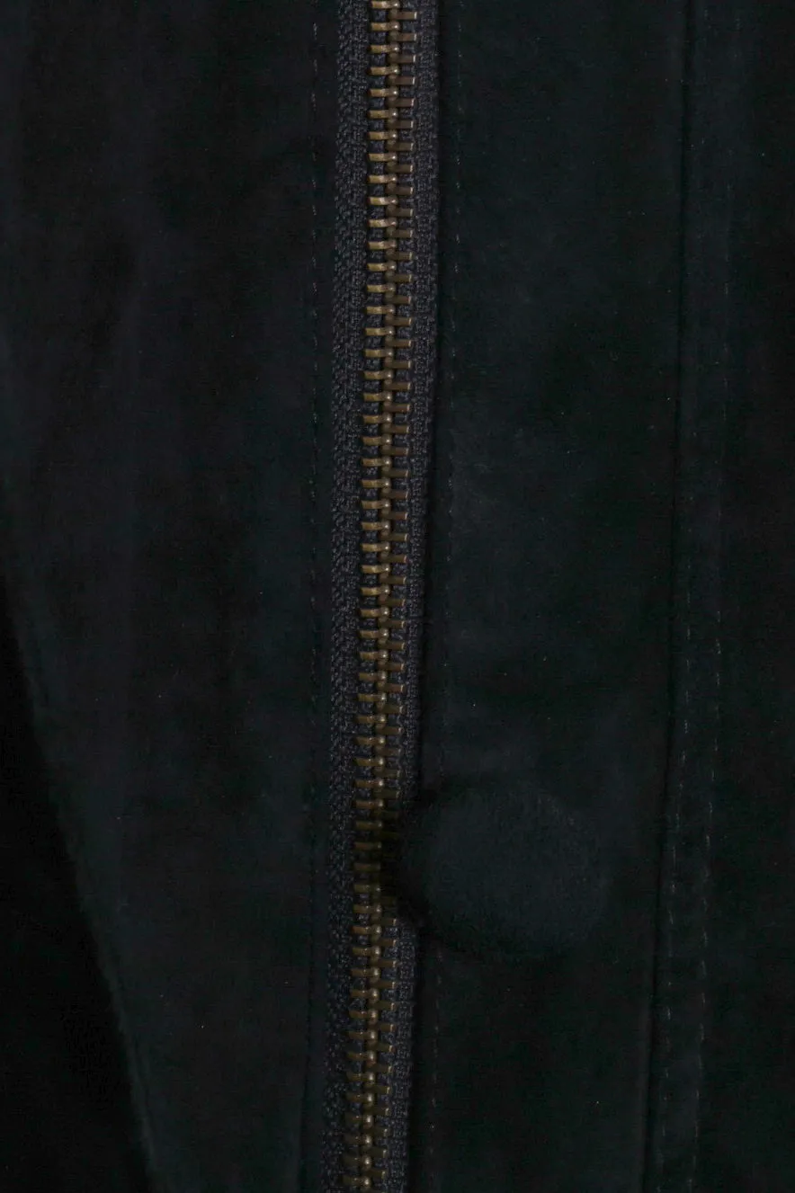 C&A Womens 38 M Jacket Vintage Black Suede Long Zippered Shoulder Pads