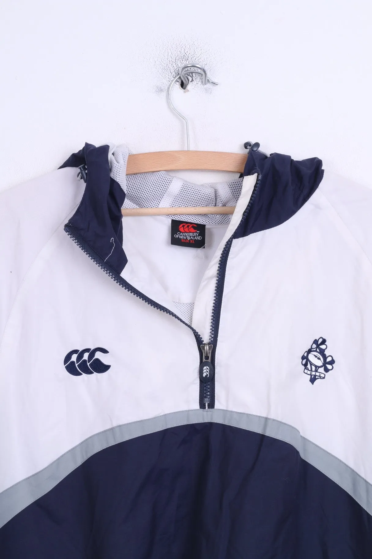Canterbury Of New Zealand IRFU Mens XL Jacket White Hood Rugby Sport Nylon Waterproof