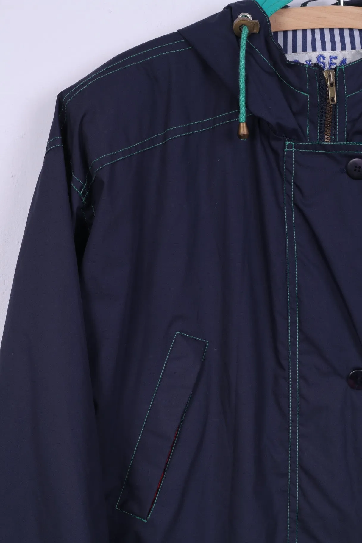 Capuuccini Womens 34 M Jacket Active Wear navy Blue Lightweight Hooded Top