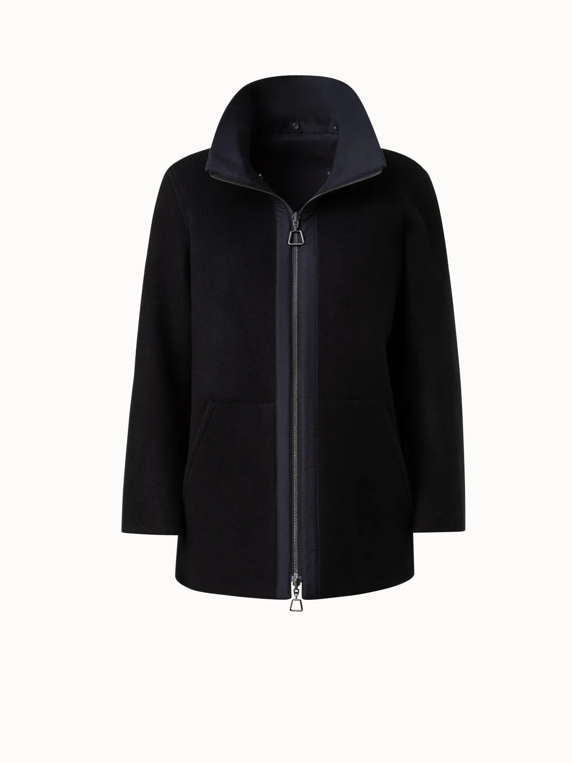 Cashmere Jersey and Silk Poplin Reversible Jacket with Detachable Hood Akris