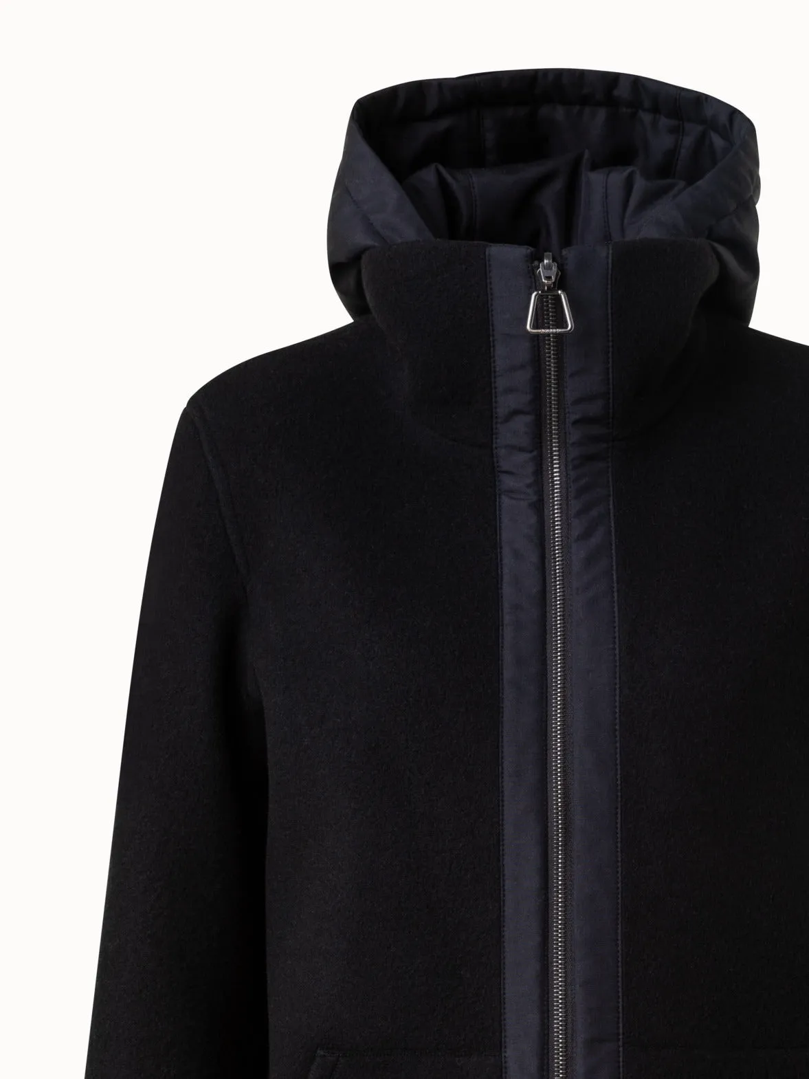 Cashmere Jersey and Silk Poplin Reversible Jacket with Detachable Hood Akris