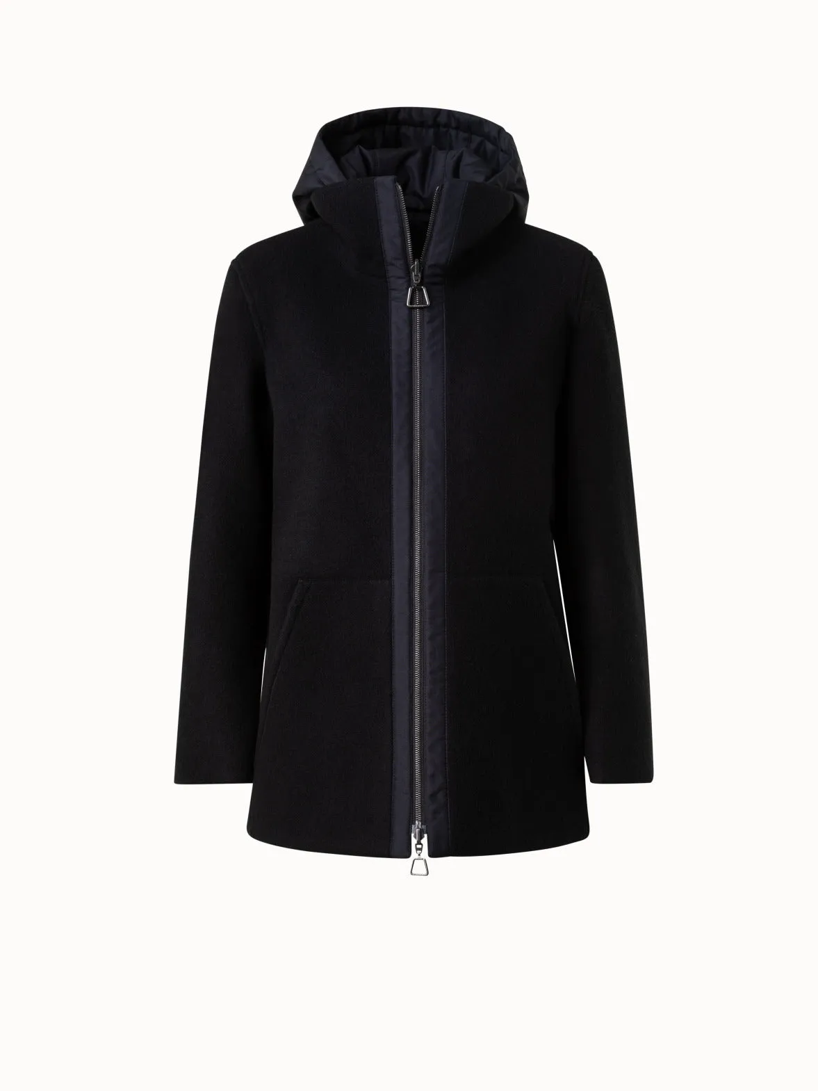 Cashmere Jersey and Silk Poplin Reversible Jacket with Detachable Hood Akris
