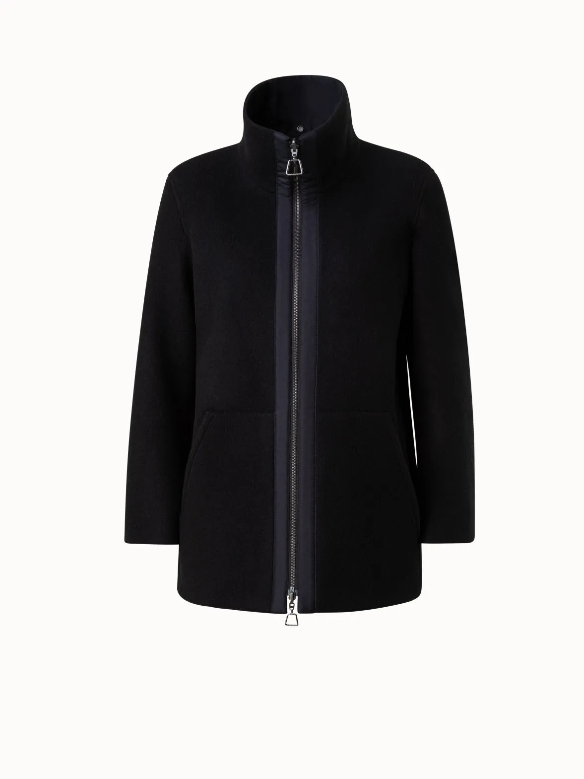 Cashmere Jersey and Silk Poplin Reversible Jacket with Detachable Hood Akris