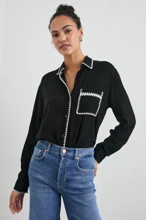 CHARLI SHIRT - BLACK BLANKET STITCH Rails
