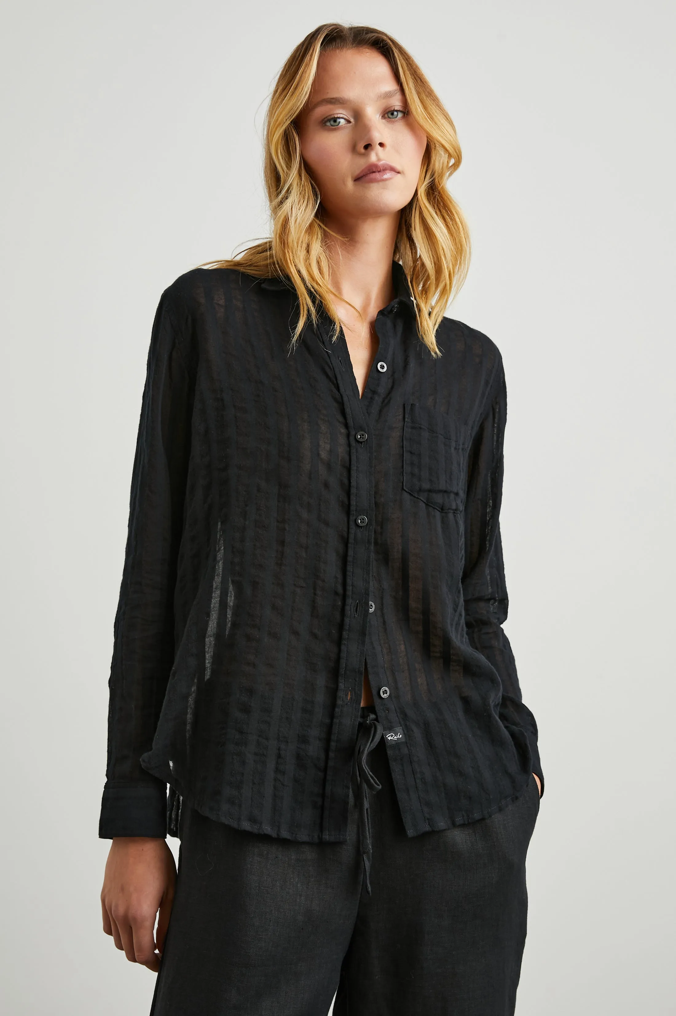 CHARLI SHIRT - BLACK SHADOW STRIPE Rails