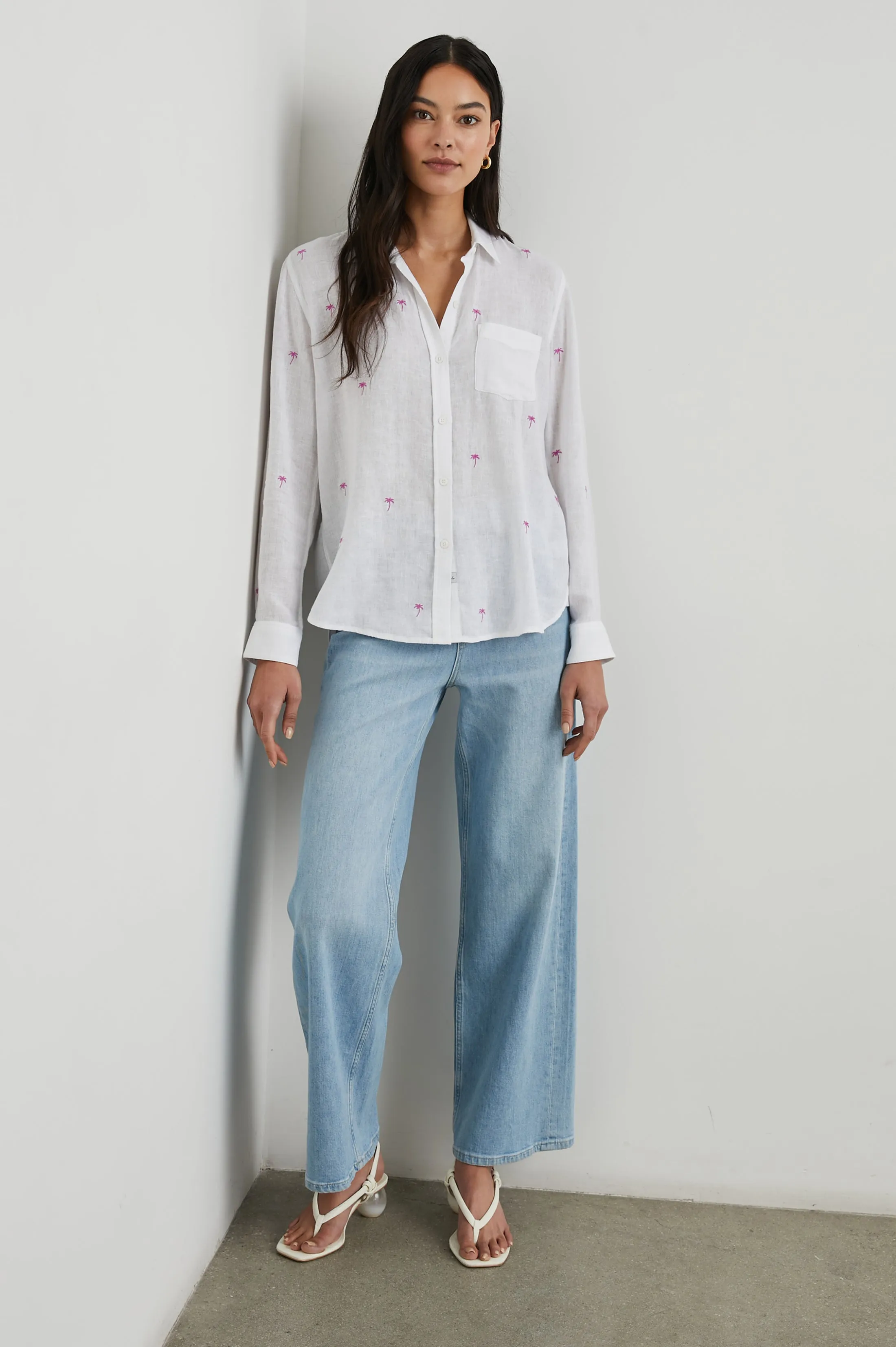 CHARLI SHIRT - FUCHSIA EMBROIDERED PALMS Rails