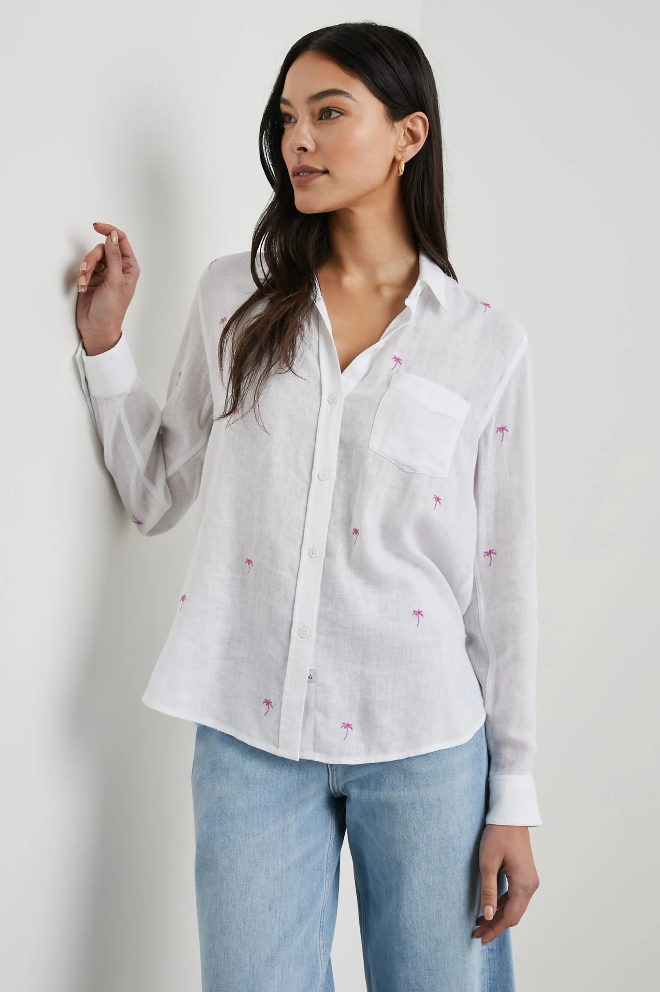 CHARLI SHIRT - FUCHSIA EMBROIDERED PALMS Rails