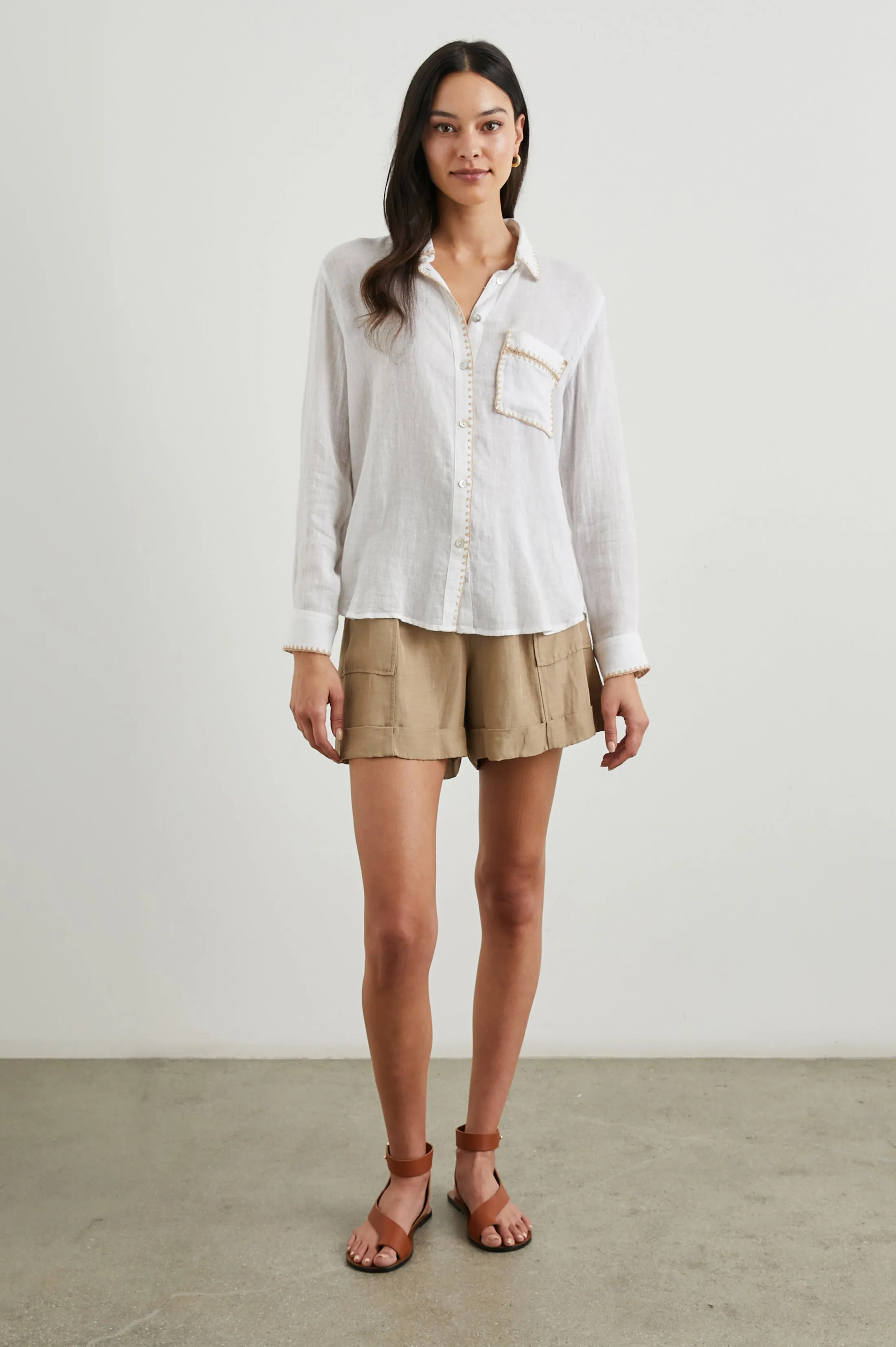 CHARLI SHIRT - WHITE BLANKET STITCH Rails