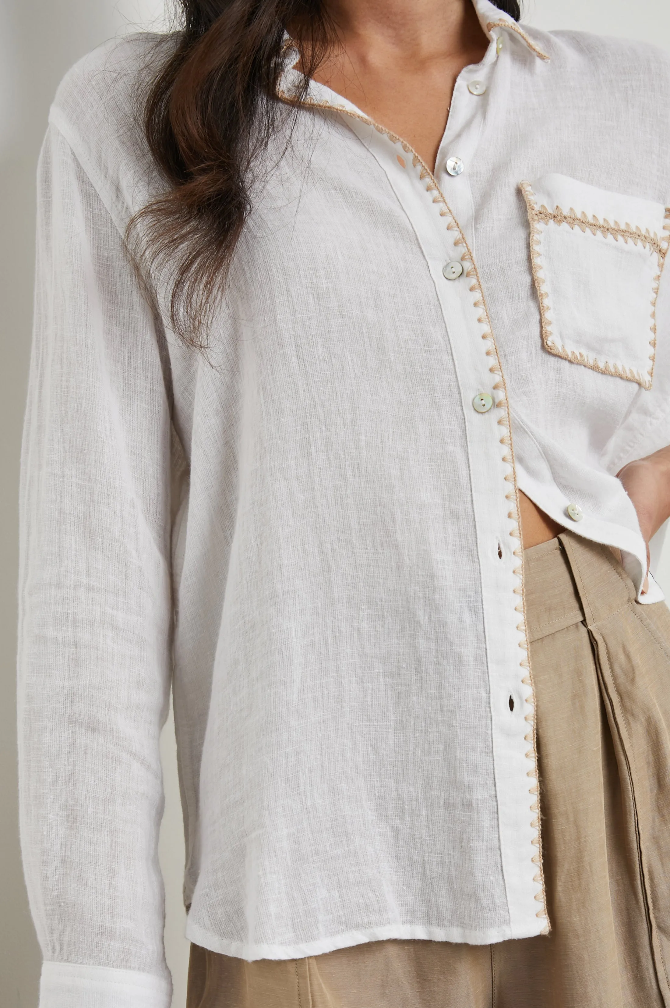 CHARLI SHIRT - WHITE BLANKET STITCH Rails