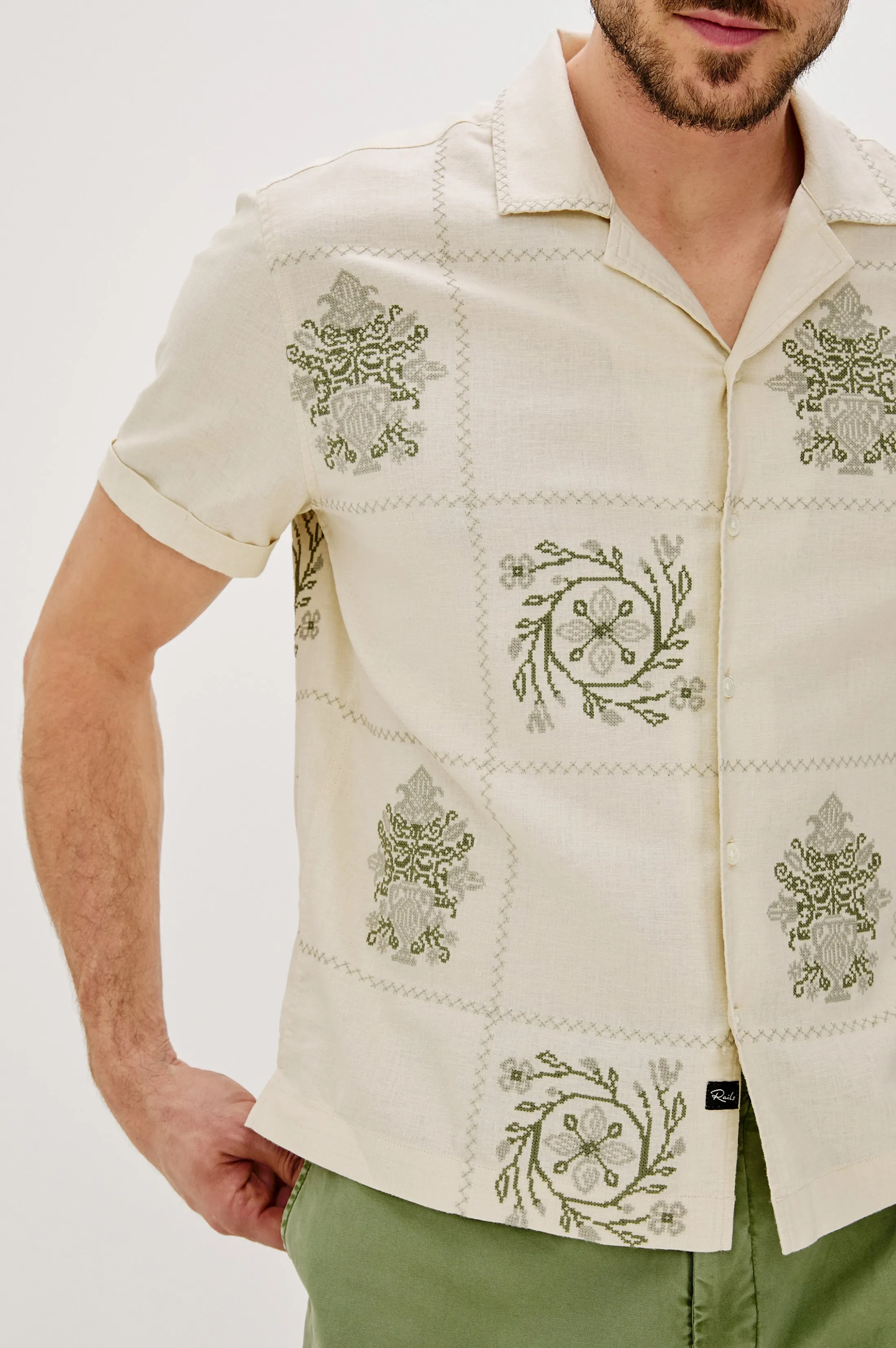 CLAIRO SHIRT - CREAM QUILT SQUARES Rails