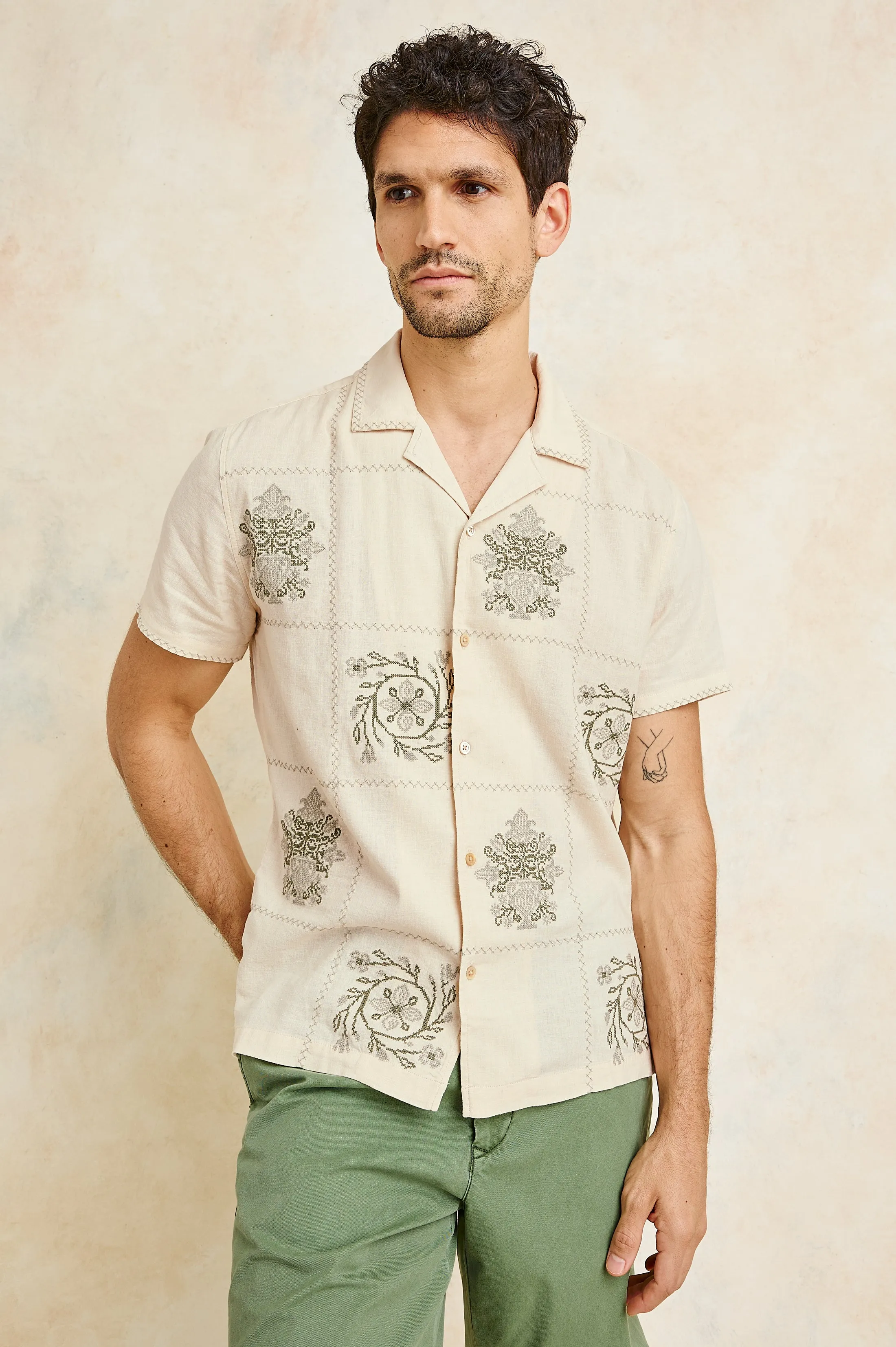 CLAIRO SHIRT - CREAM QUILT SQUARES Rails