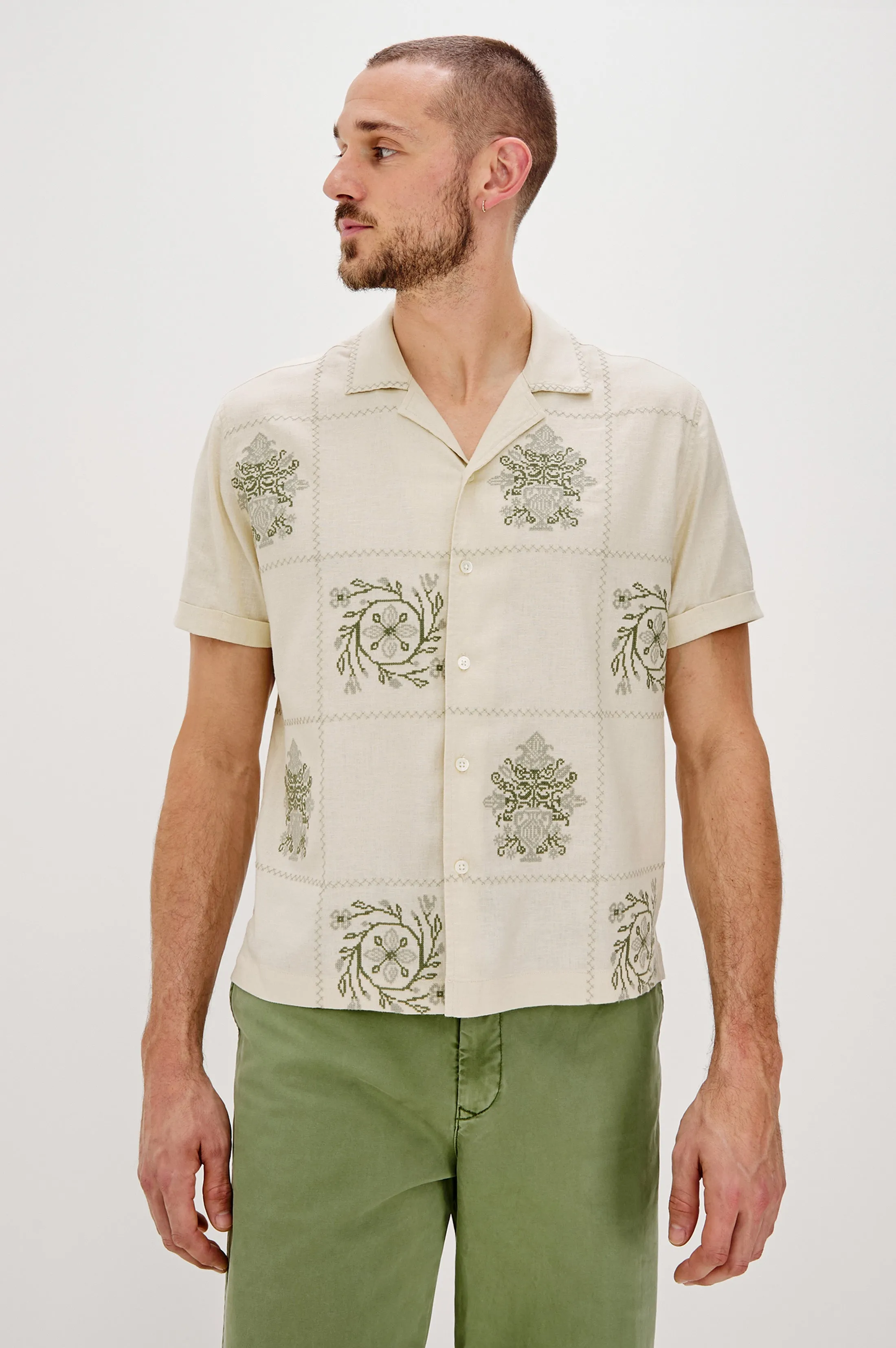 CLAIRO SHIRT - CREAM QUILT SQUARES Rails