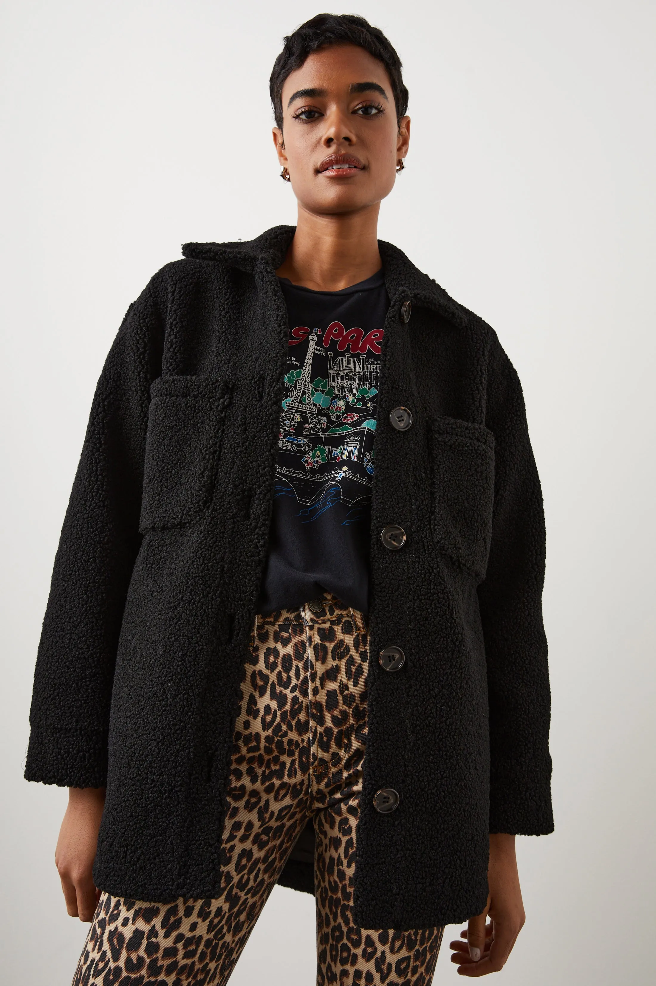 CONNIE SHIRT JACKET - BLACK TEDDY Rails