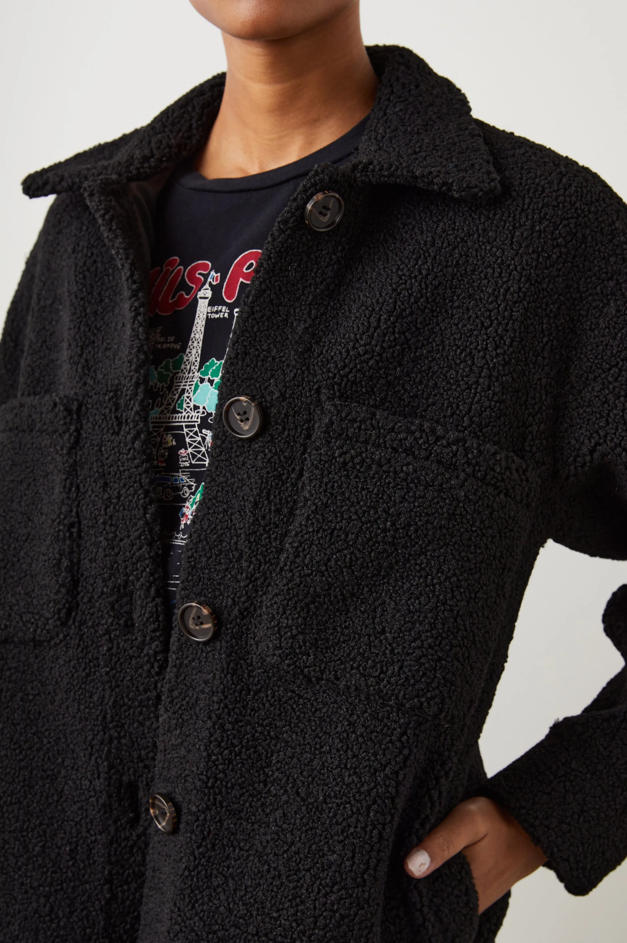 CONNIE SHIRT JACKET - BLACK TEDDY Rails