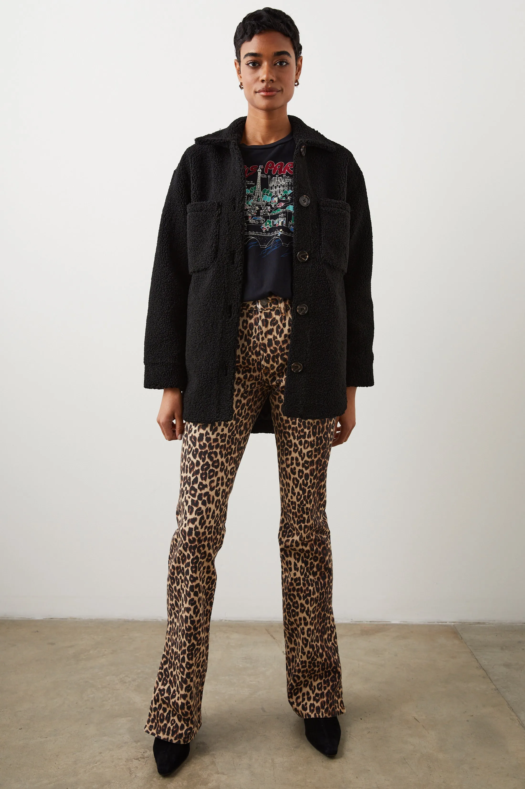 CONNIE SHIRT JACKET - BLACK TEDDY Rails
