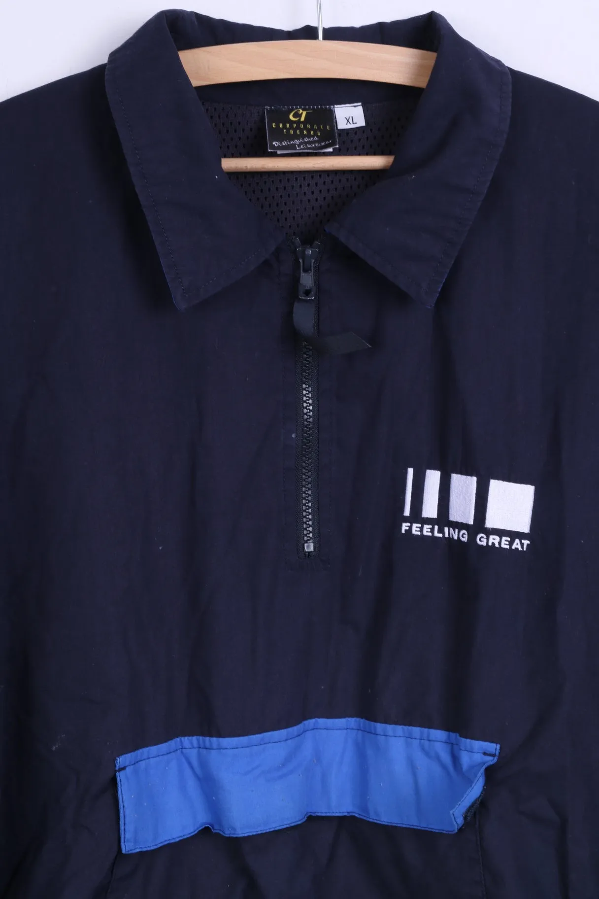 Corporate Trends Mens XL Jacket Navy Overhead Zip Neck Lightweight Top