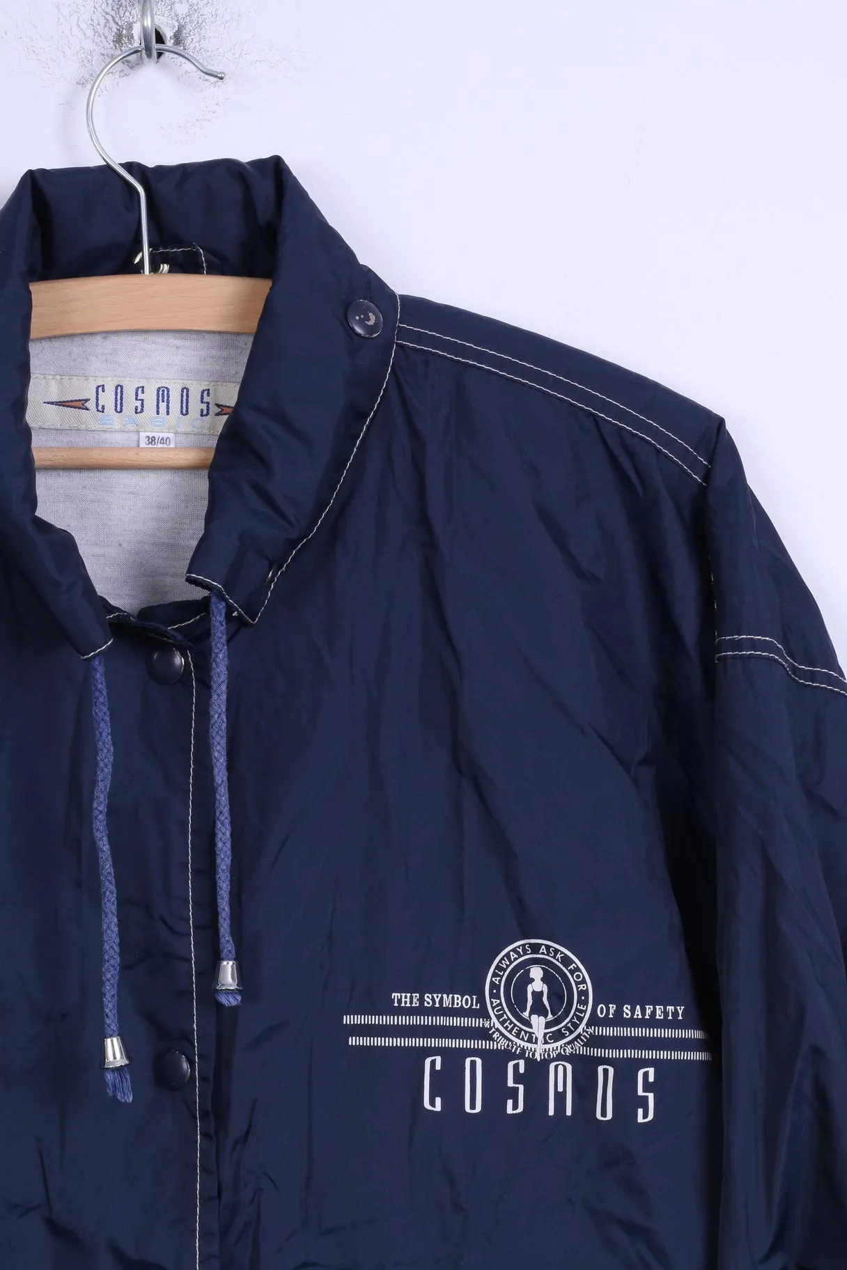 COSMOS Basic Mens 38/40 M Jacket Navy Hidden Hood Nylon Waterproof Top