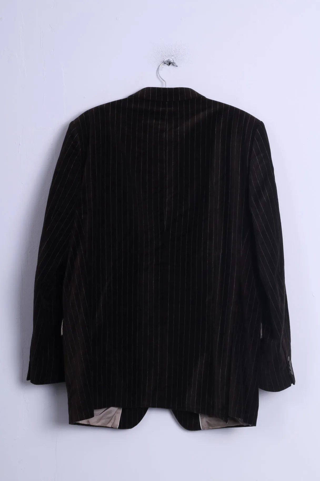 Daniel Hechter Mens 54 XL Jacket Shiny Brown Striped Cotton Single Breasted Blazer