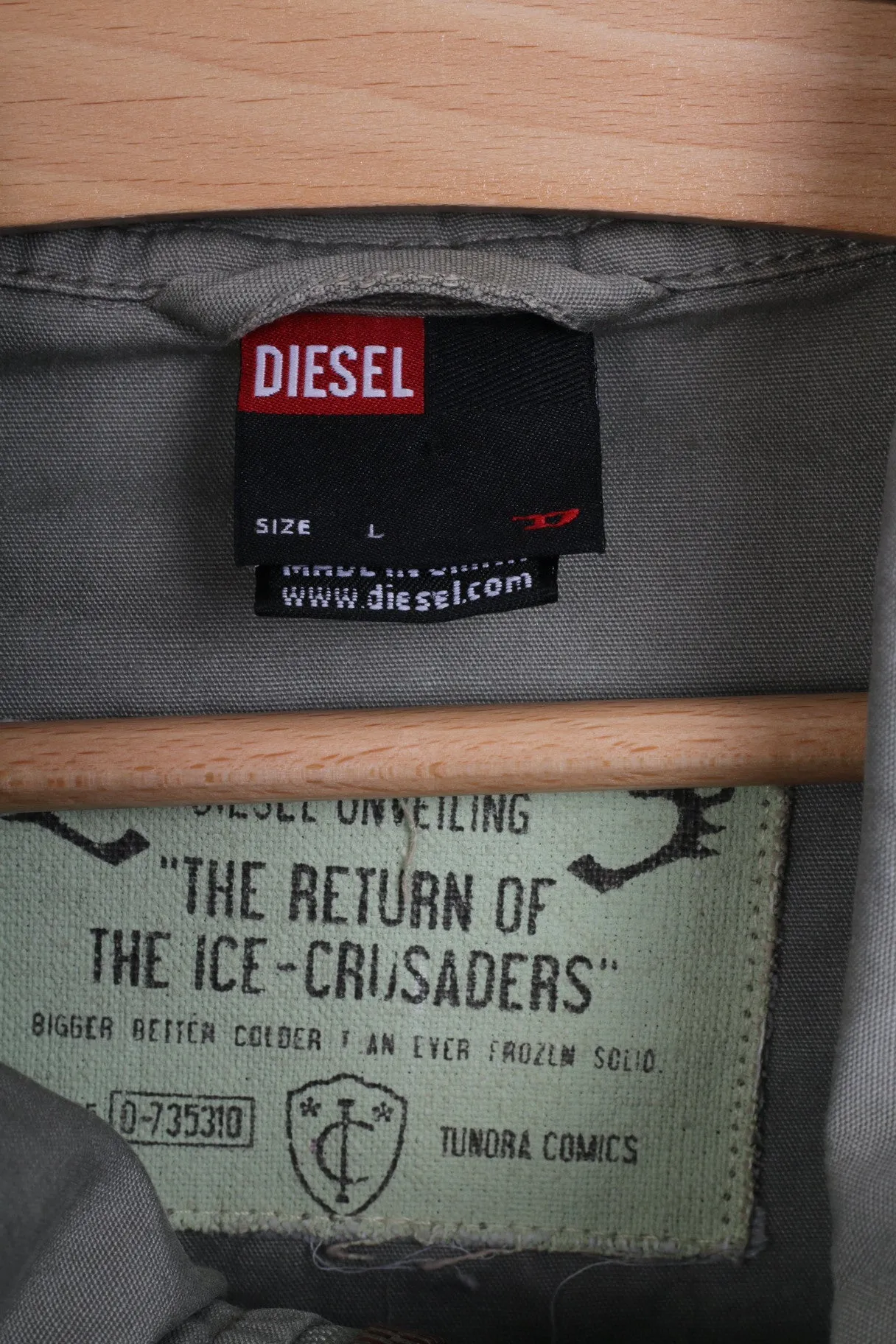 DIESEL Womens L Jacket Grey Cotton Stand-Up Collar