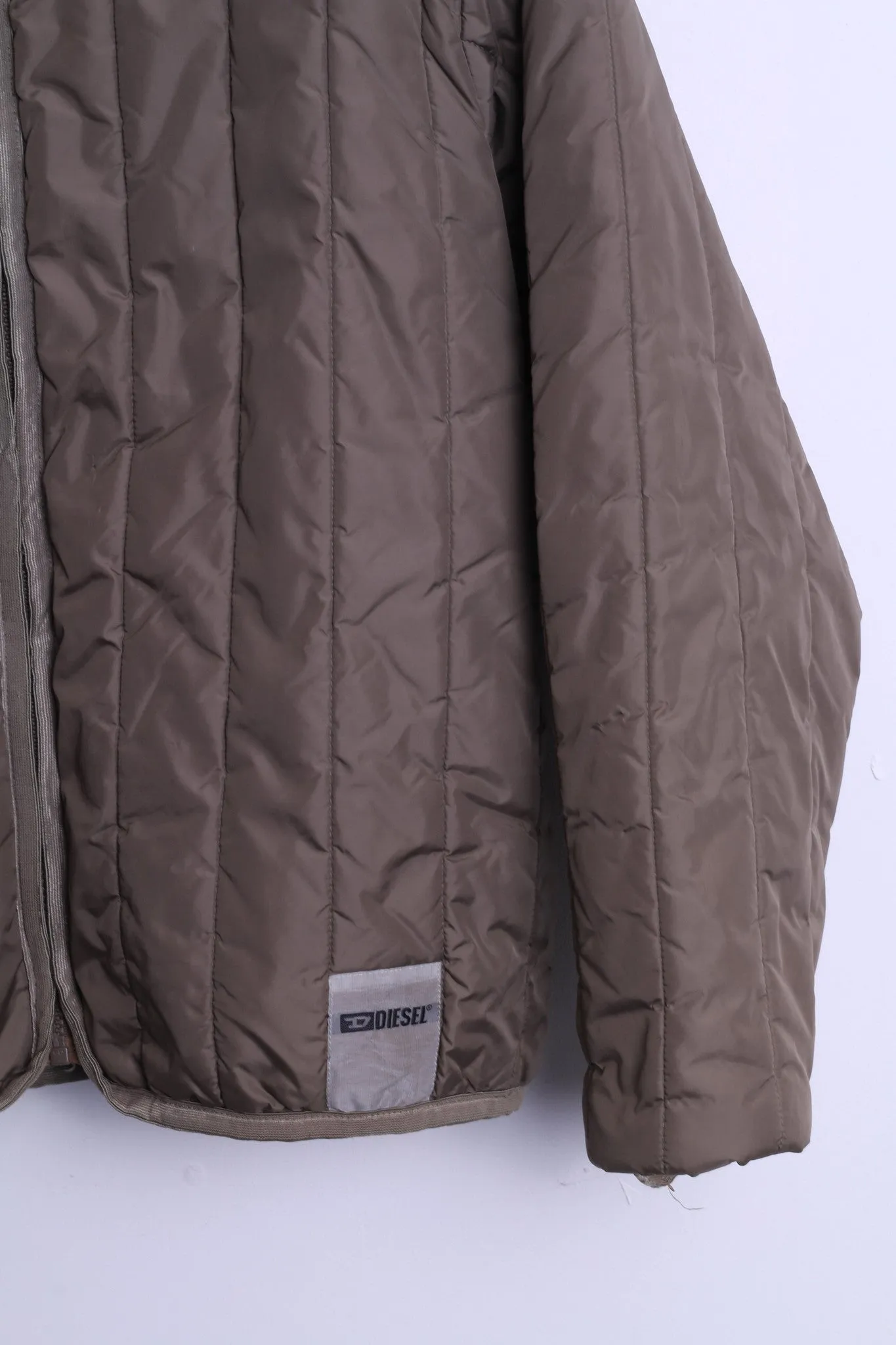 Diesel Womens M Nylon Jacket Khaki Quilted Top