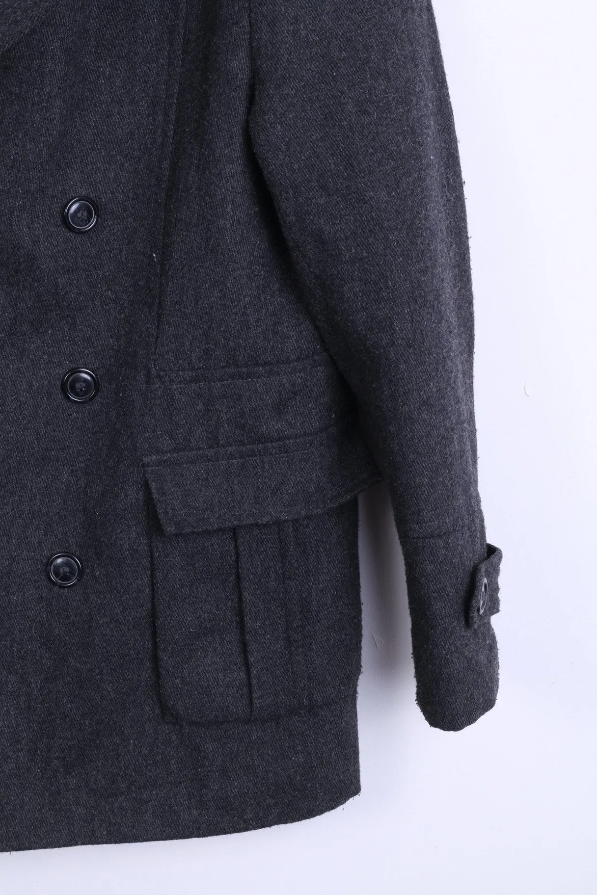DISSIDENT Mens M Jacket Double Breasted Dark Grey Wool