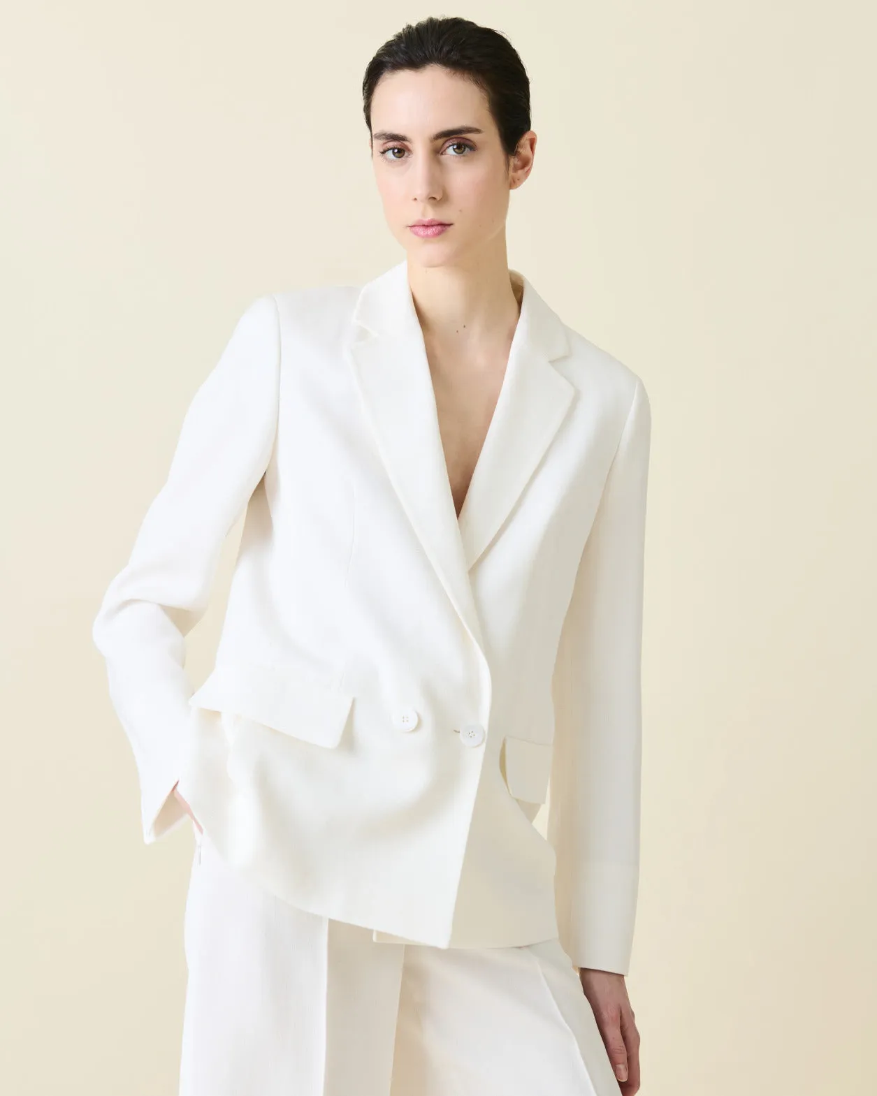 Double-Breasted Blazer in Silk Shantung Akris