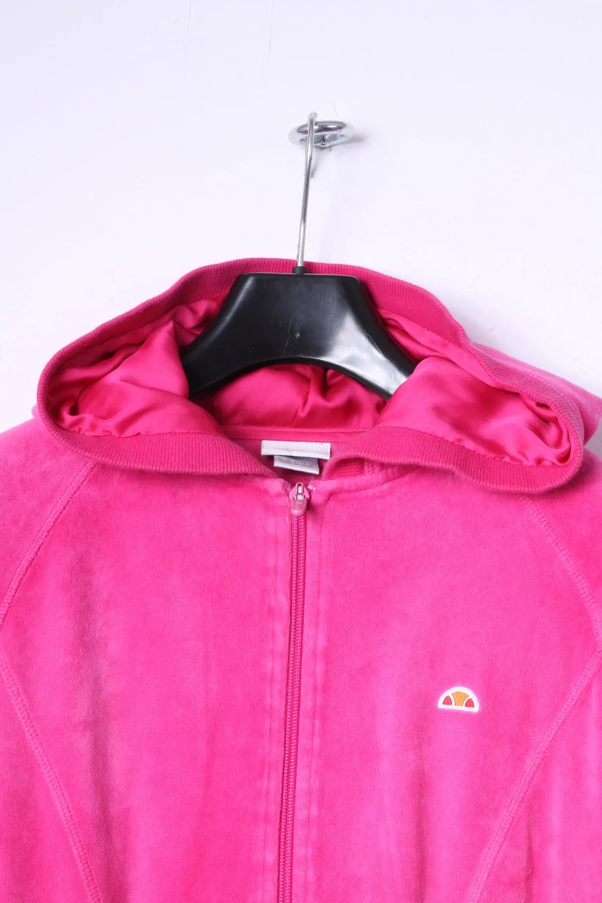 Ellesse italia Womens 12 S Sweatshirt Pink Cotton Edita Zip Up Suede Hoodie