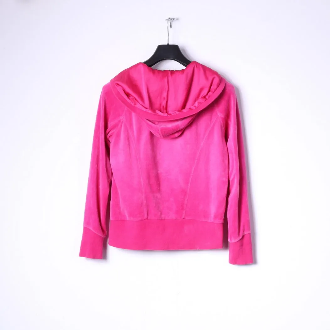 Ellesse italia Womens 12 S Sweatshirt Pink Cotton Edita Zip Up Suede Hoodie