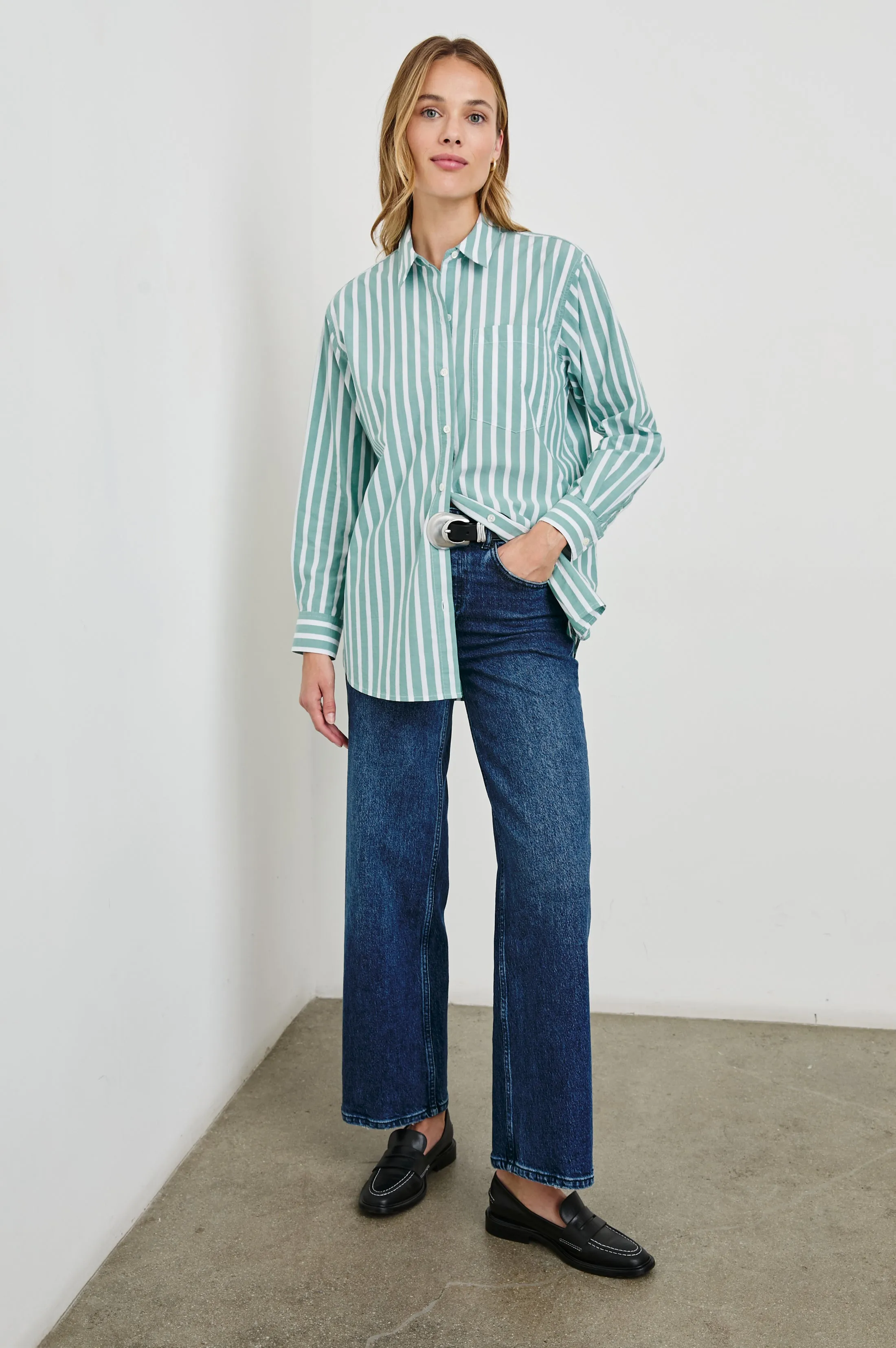 ELSA SHIRT - AGAVE WHITE STRIPE Rails