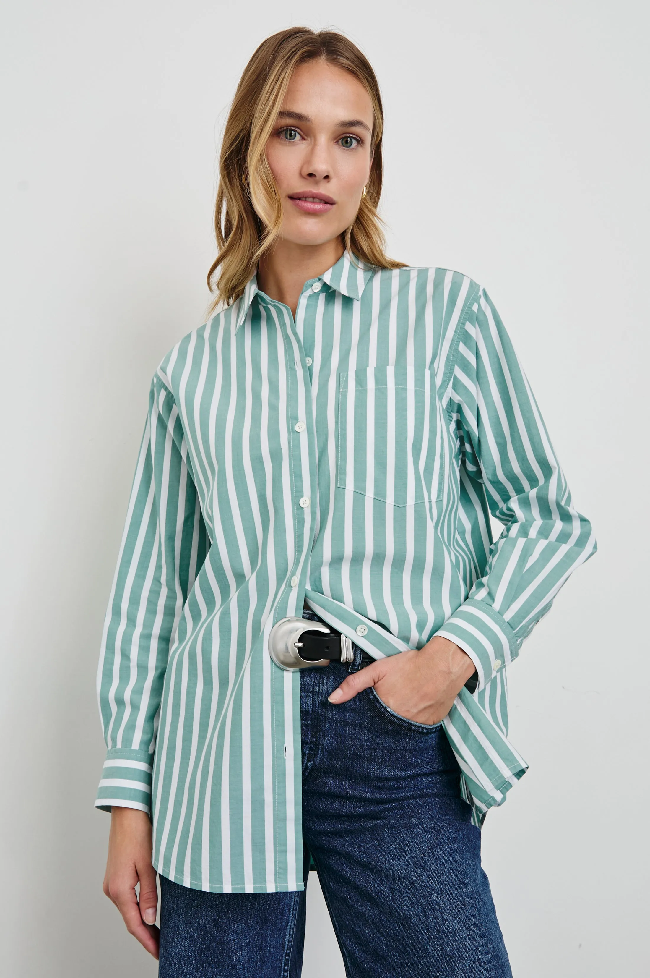ELSA SHIRT - AGAVE WHITE STRIPE Rails