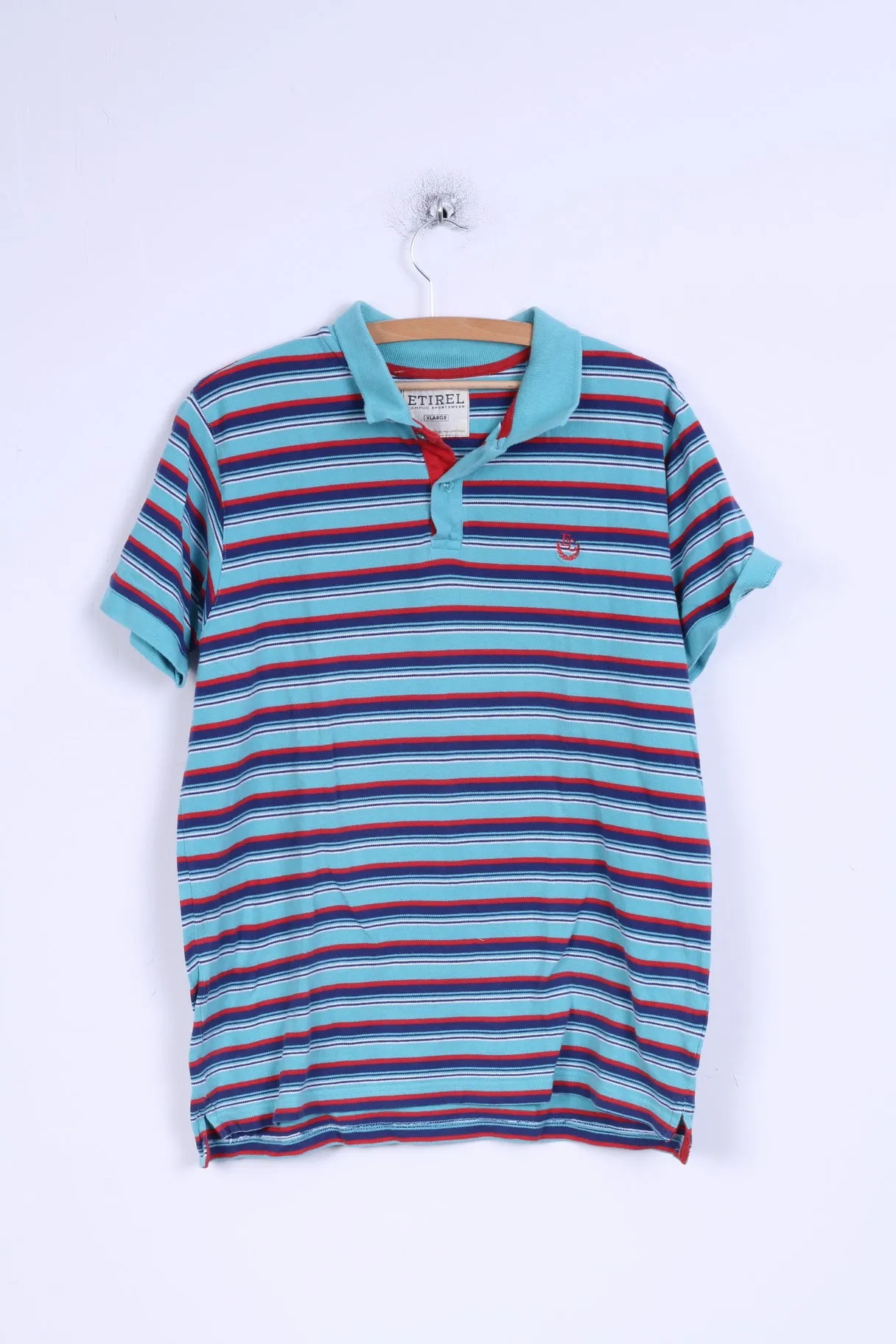 Etirel Mens XL (L) Polo Shirt Blue Striped Cotton Detailed Buttons