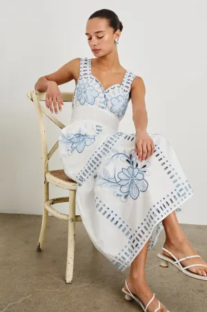 FAWN DRESS - WHITE BLUE EMBROIDERY Rails
