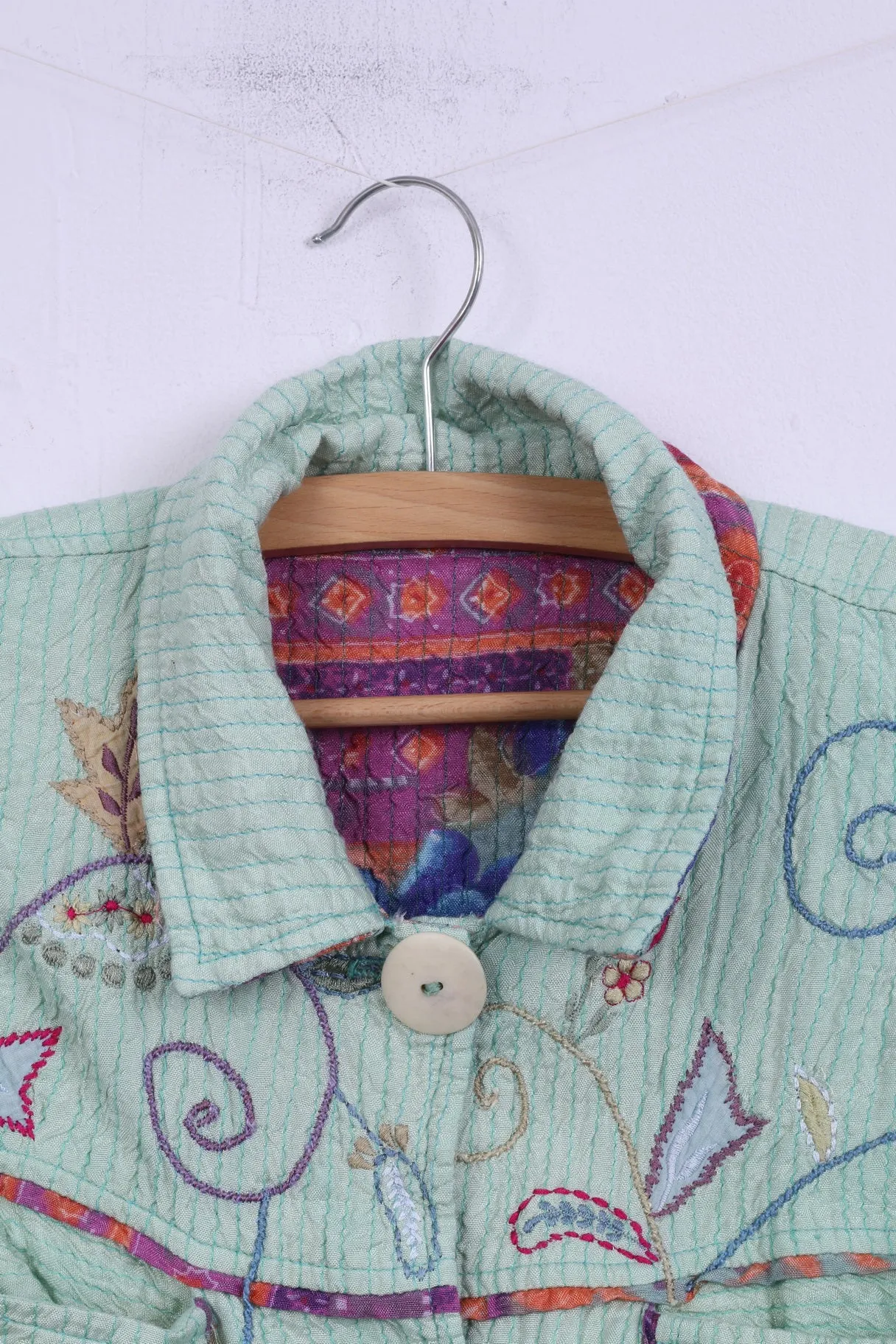 Flashback Womens L Jacket Double Sided Floral Turquoise/Pink Country Embroidered Top
