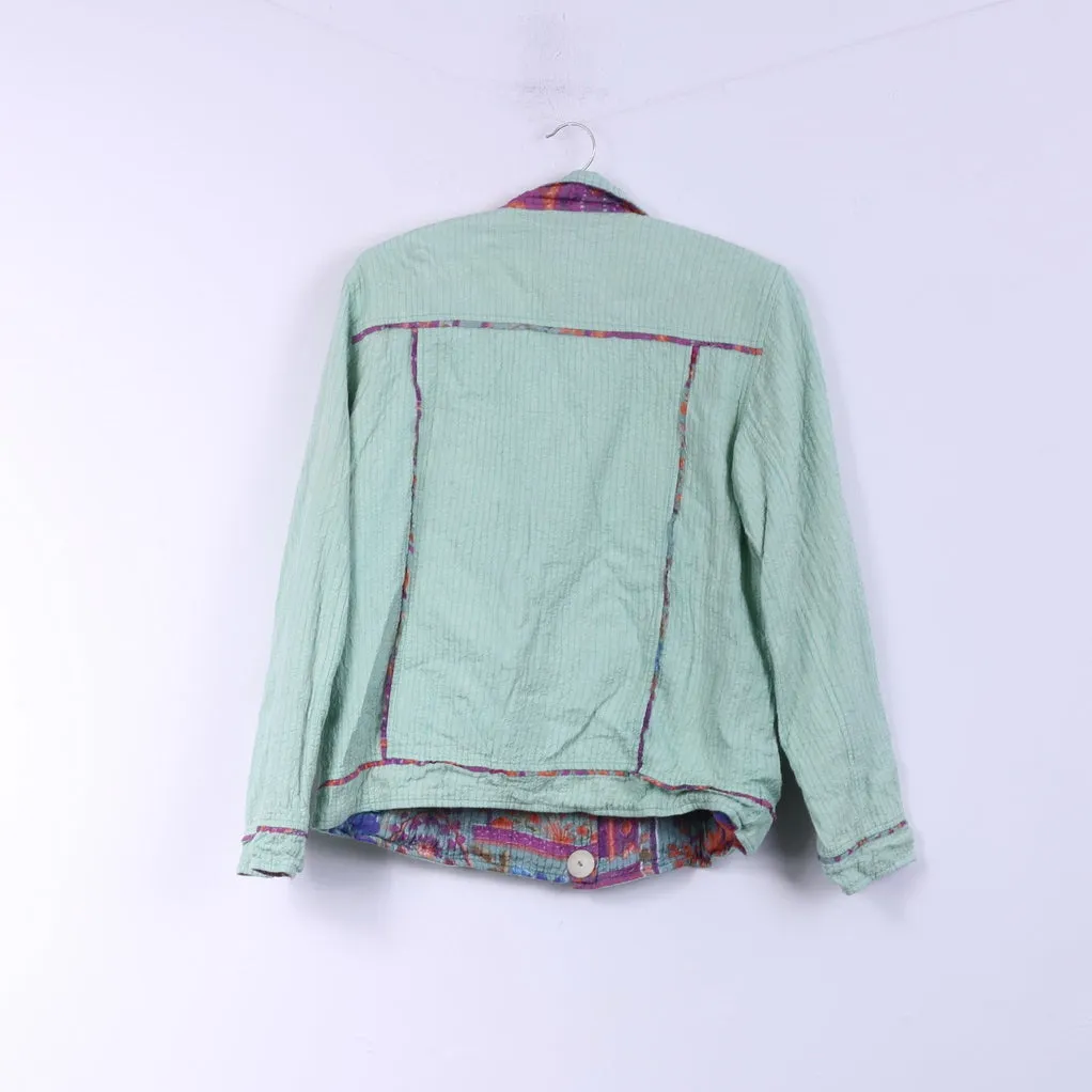 Flashback Womens L Jacket Double Sided Floral Turquoise/Pink Country Embroidered Top