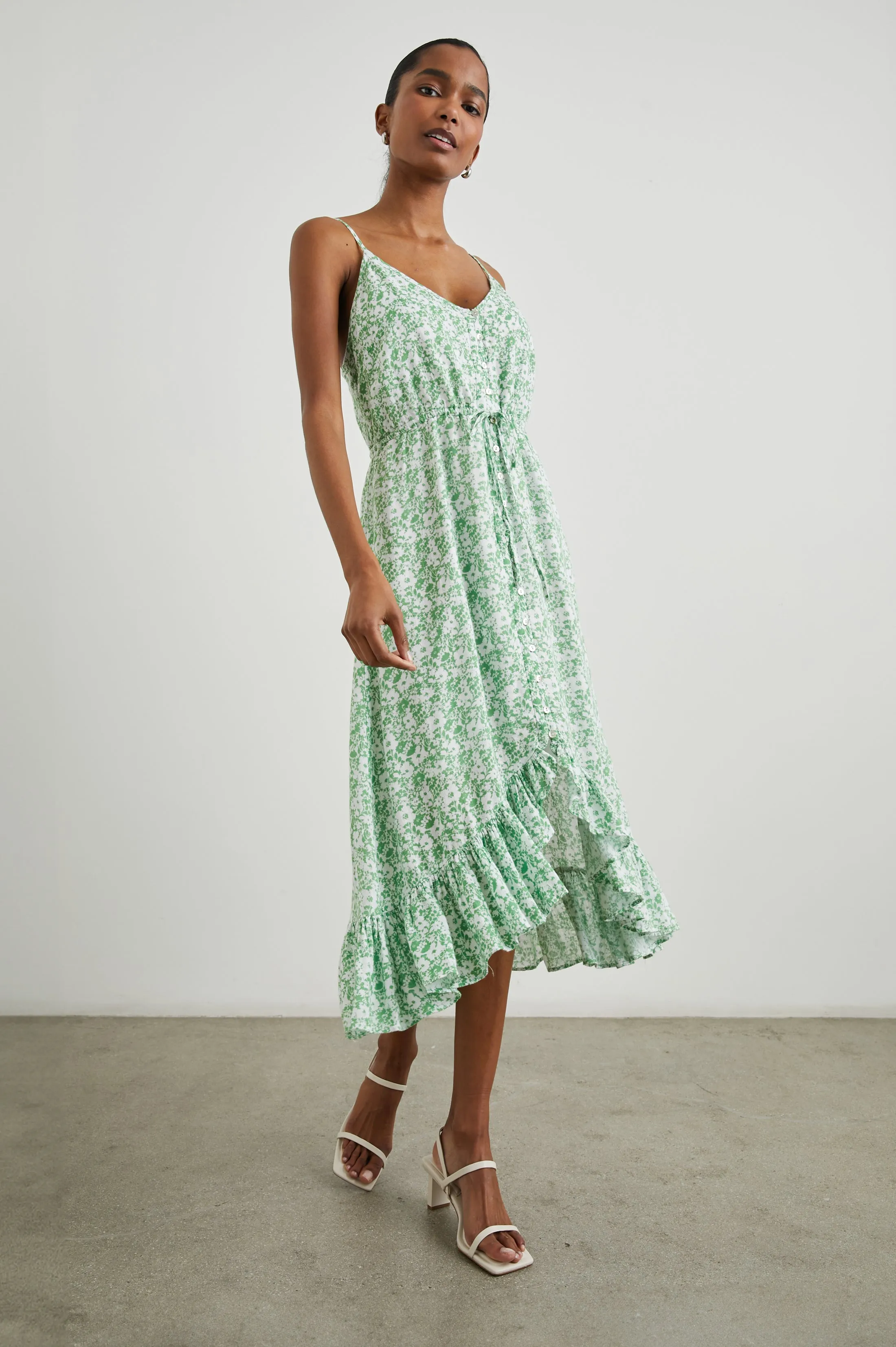 FRIDA DRESS - GREEN TEXTURE FLORAL Rails