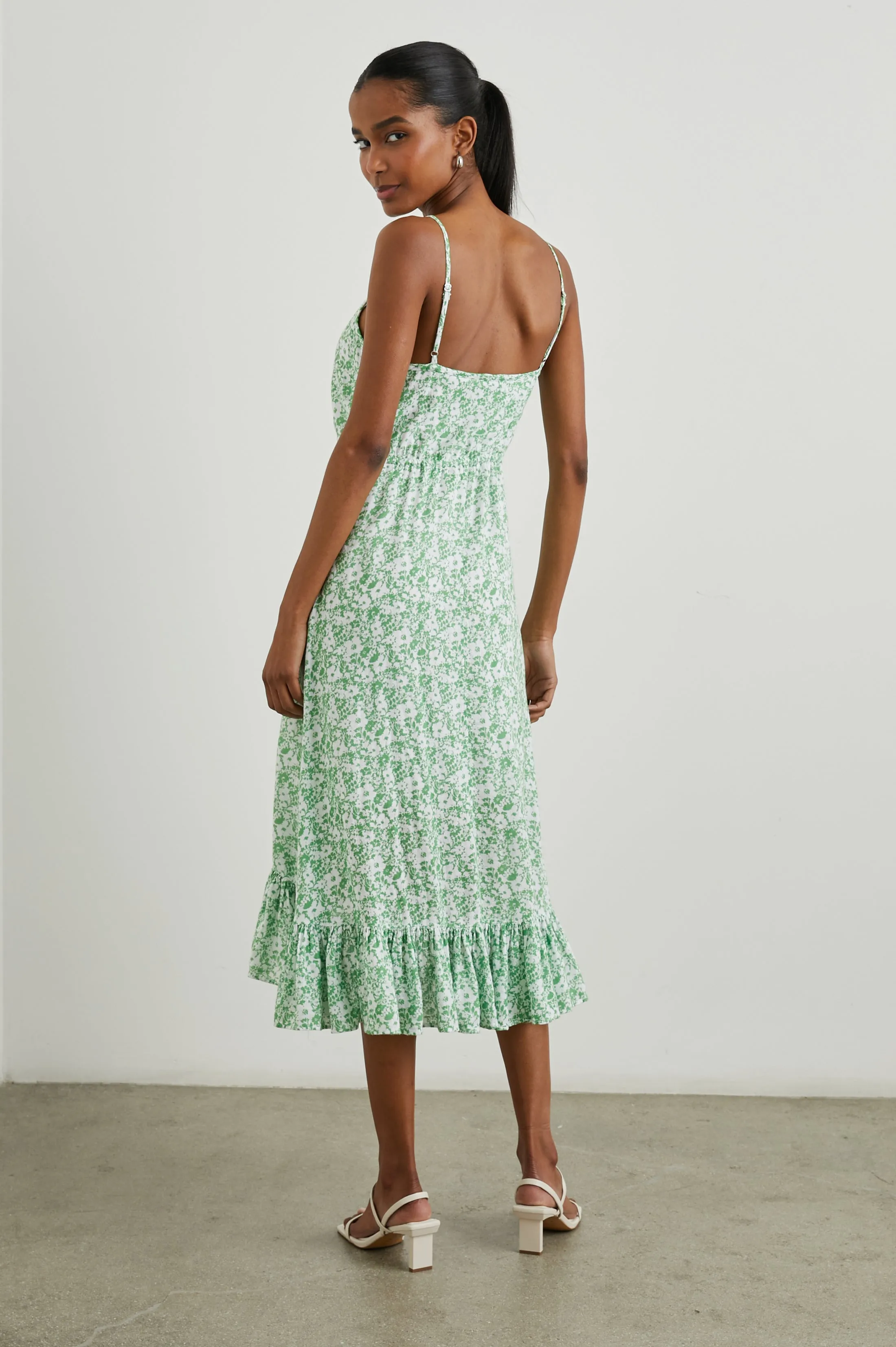 FRIDA DRESS - GREEN TEXTURE FLORAL Rails