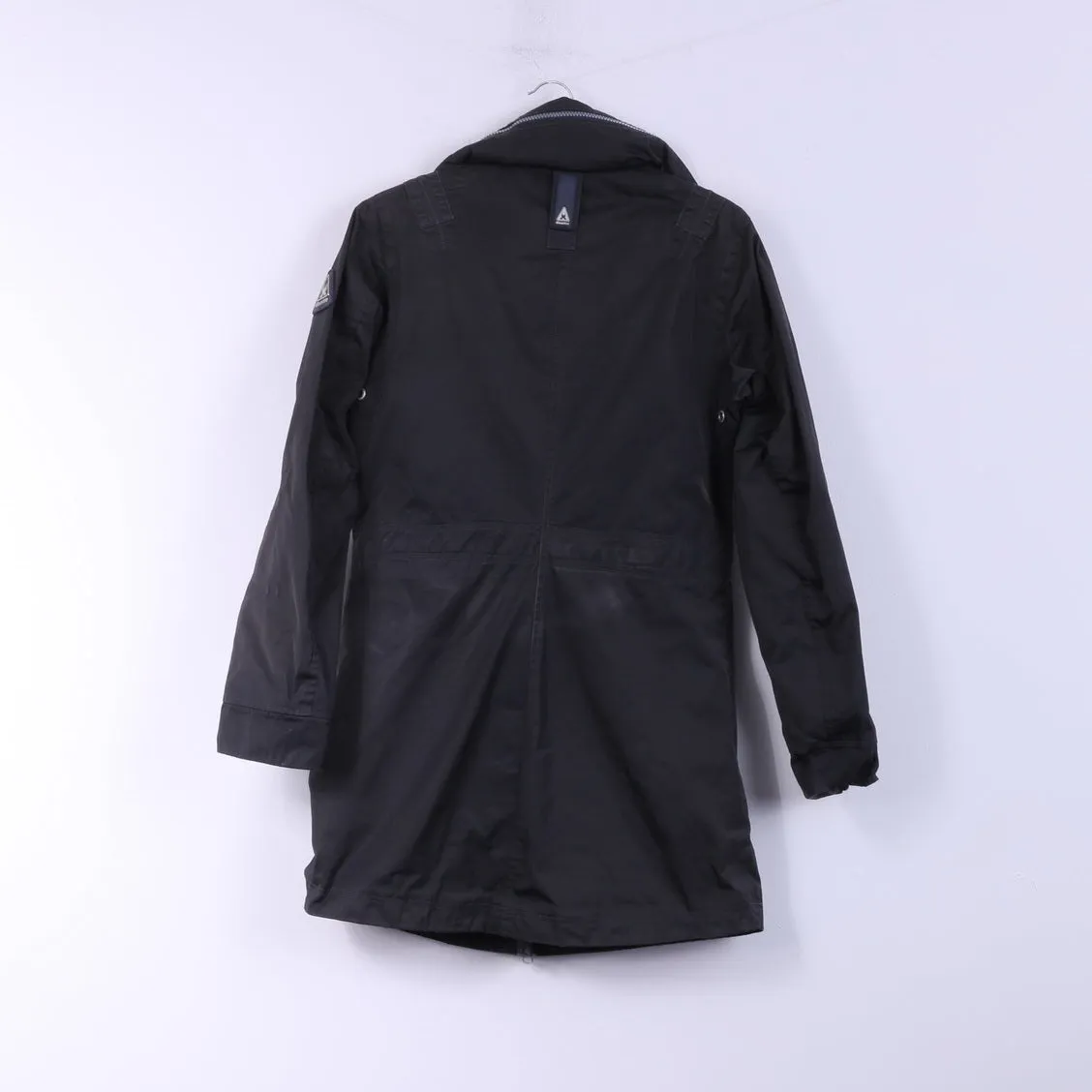 Gaastra Womens M Long Jacket Hooded Black Pockets Light Full Zipper Coat