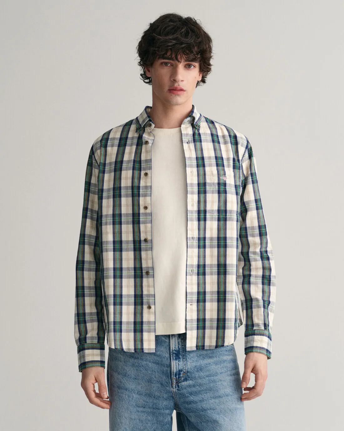 GANT - Poplin Shirt - Check - Archive Shield - Eggshell