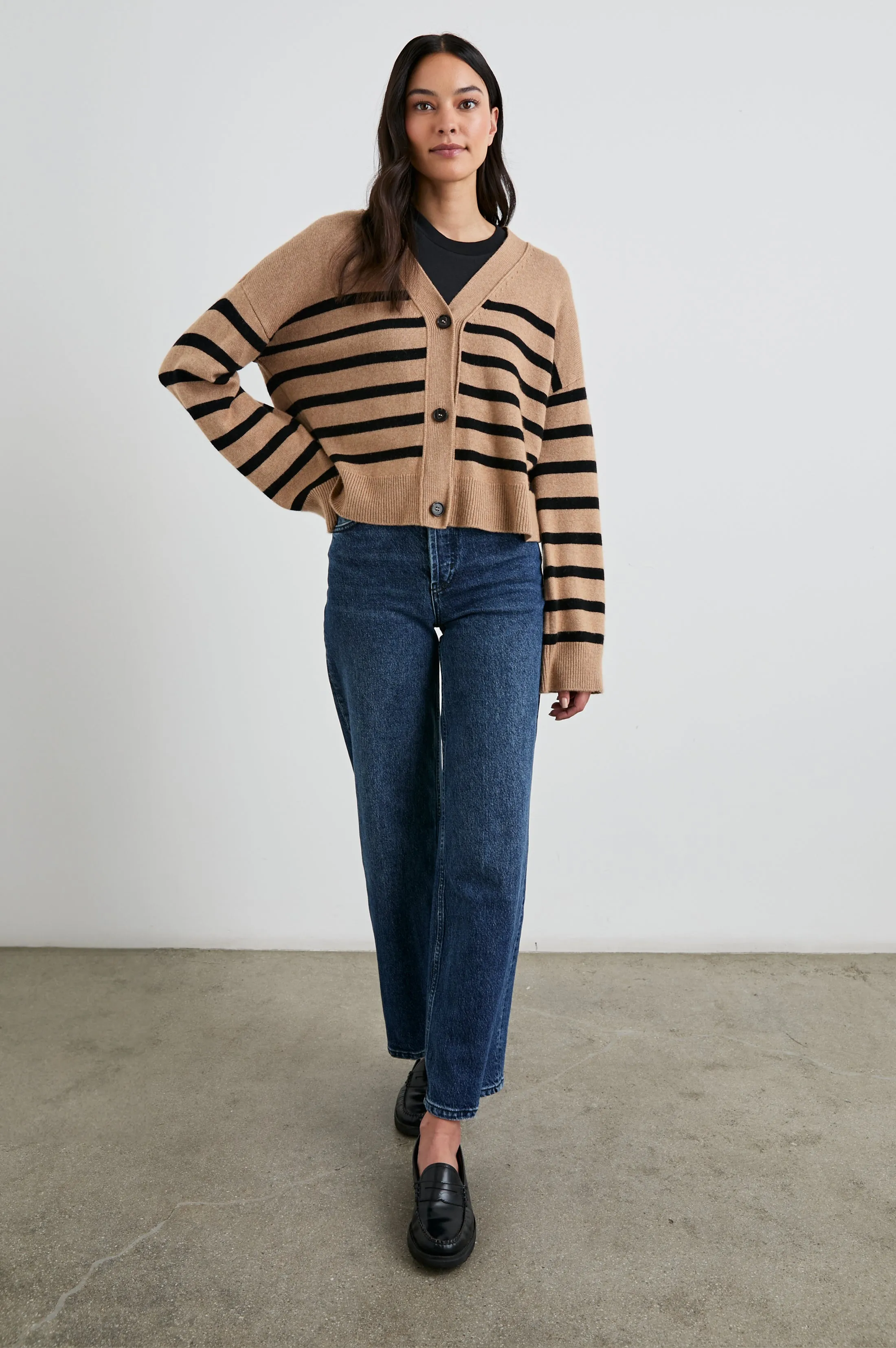 GENEVA CARDIGAN - CAMEL BLACK STRIPE Rails