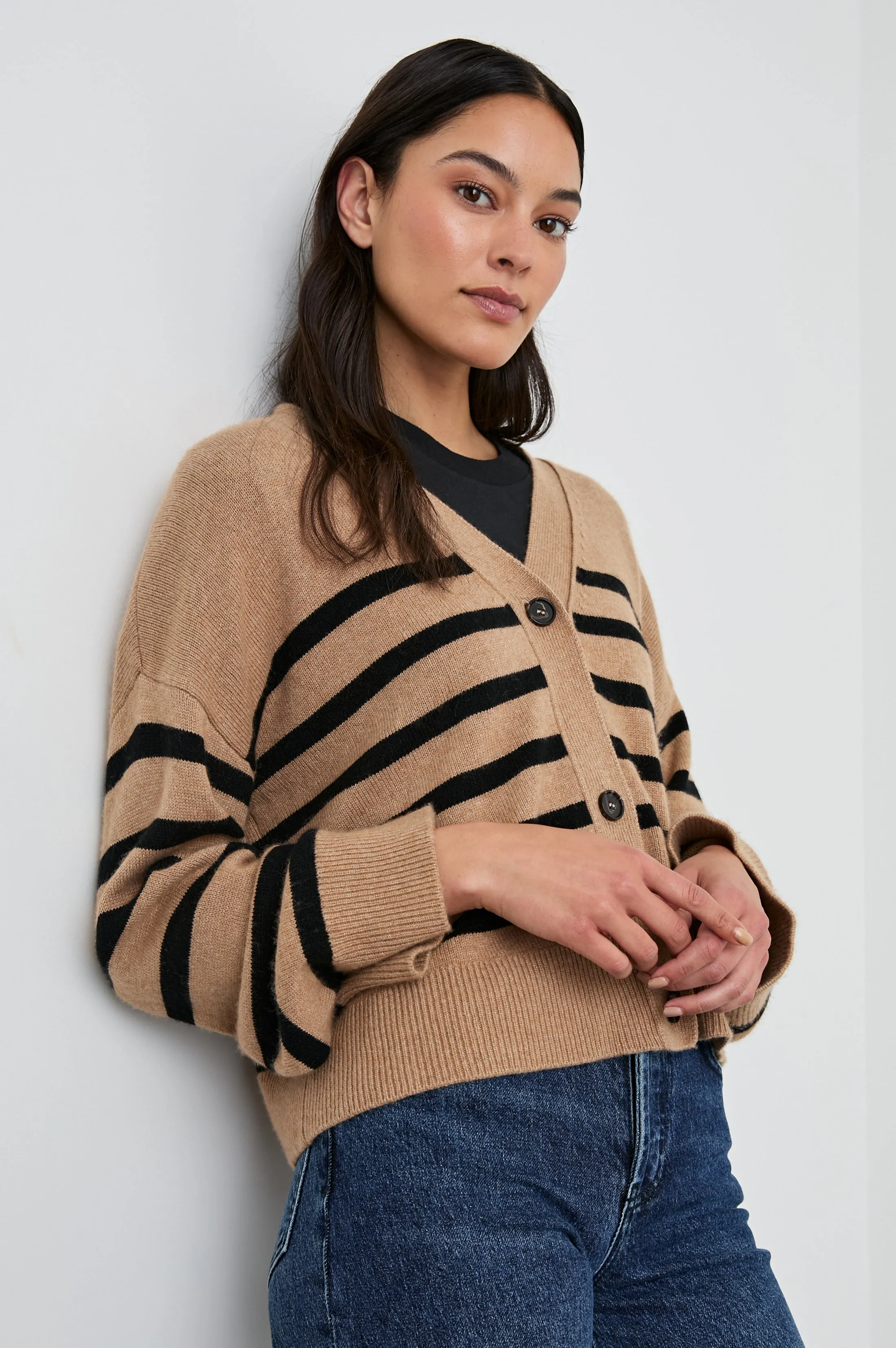 GENEVA CARDIGAN - CAMEL BLACK STRIPE Rails